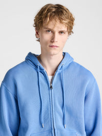 MENS FRONT ZIP HOODIE IN WASHED BLUE