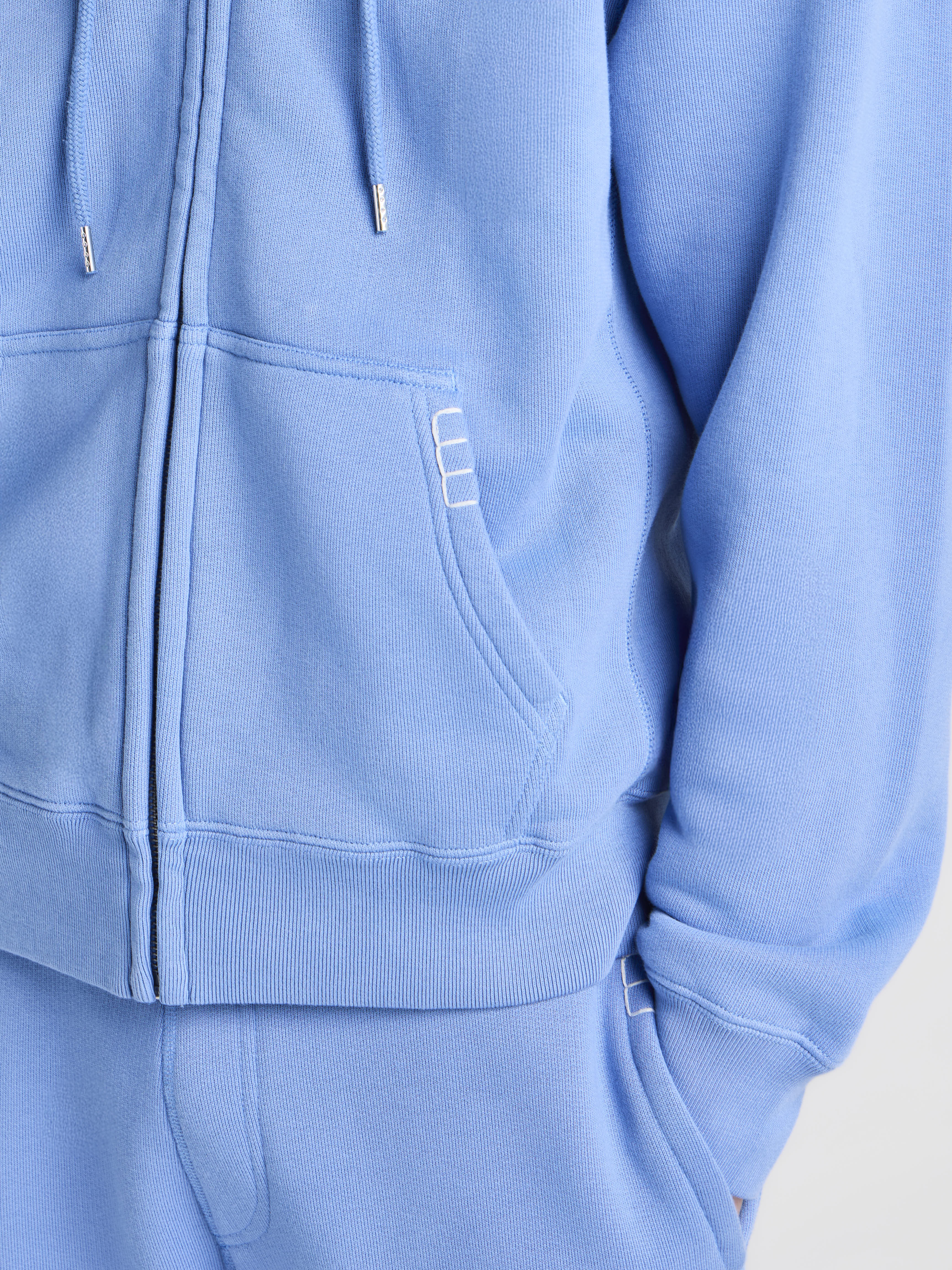 MENS FRONT ZIP HOODIE IN WASHED BLUE in WASHED BLUE