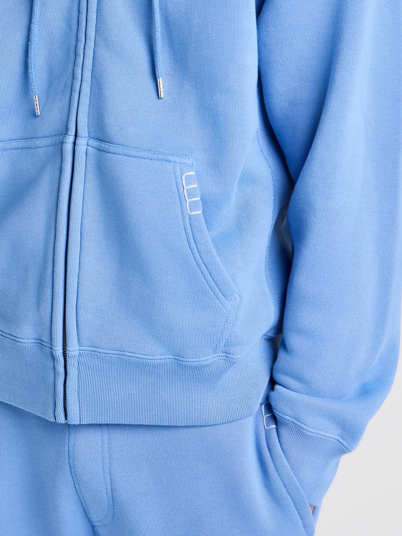 MENS FRONT ZIP HOODIE IN WASHED BLUE