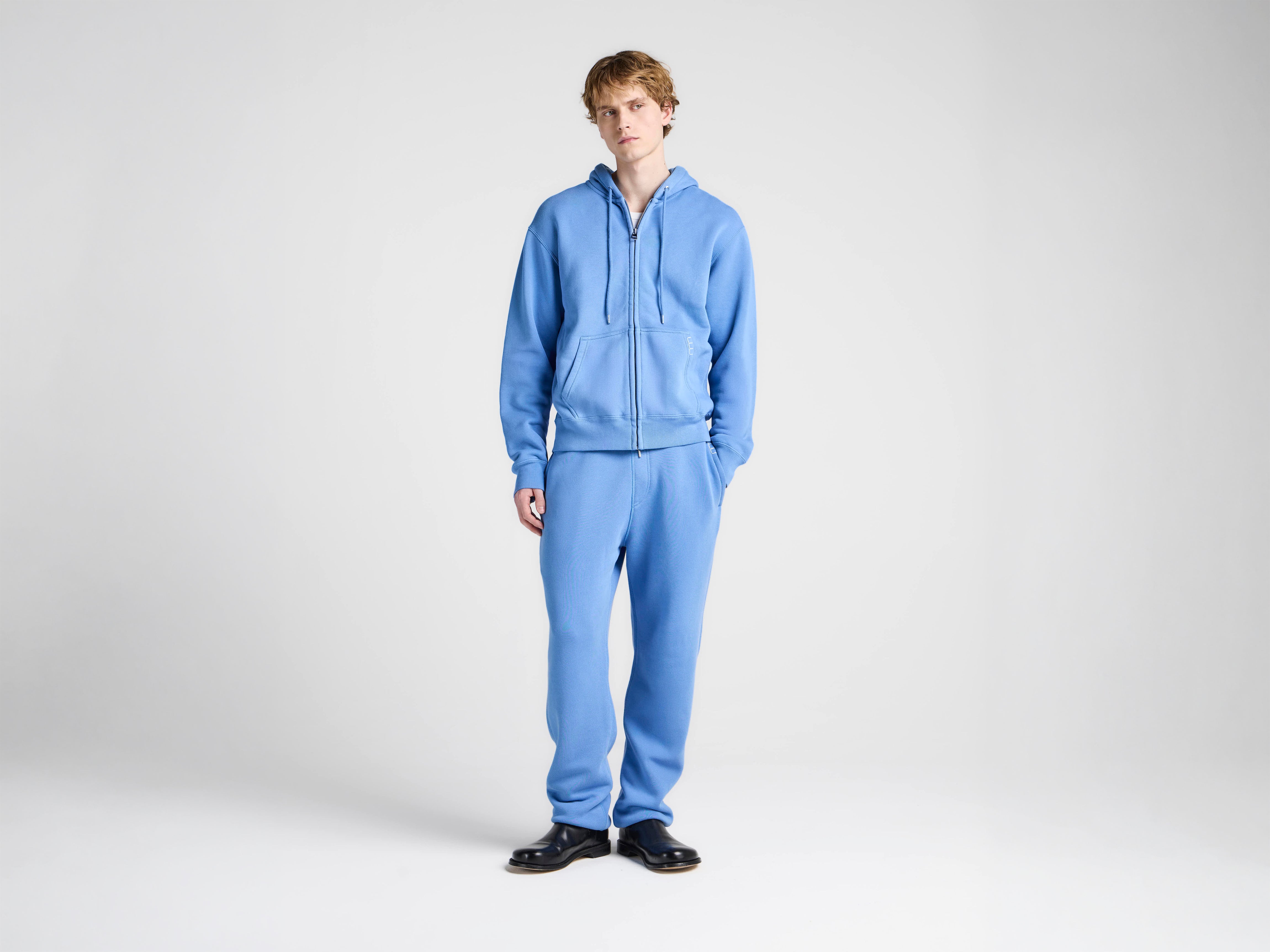 MENS FRONT ZIP HOODIE IN WASHED BLUE in WASHED BLUE