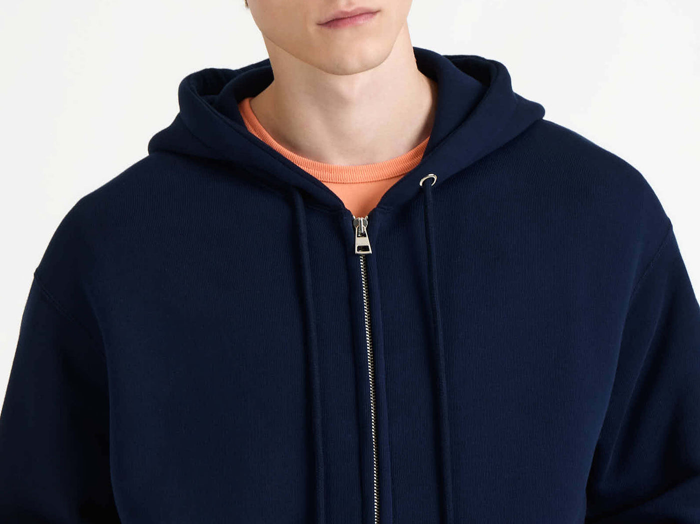 front zip hoodie navy Model Detail 3