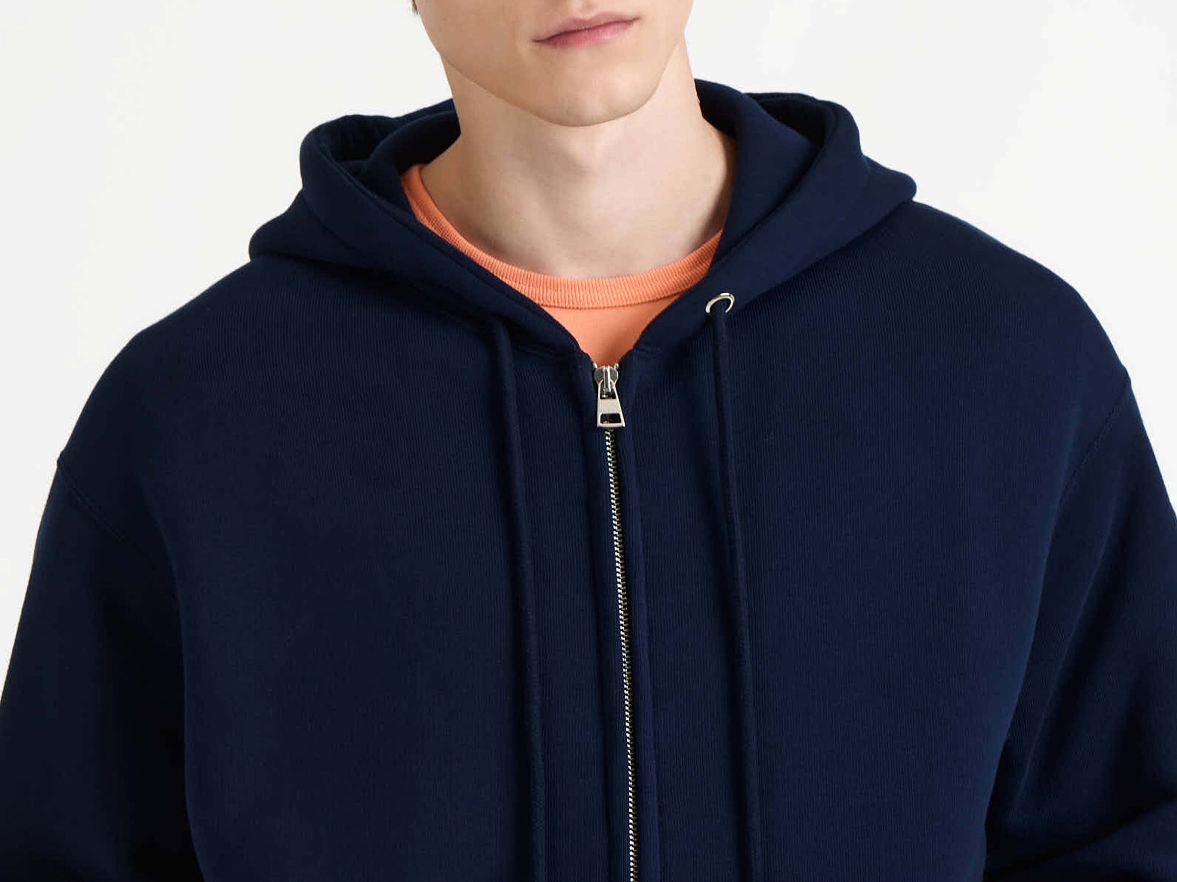 front zip hoodie navy Model Detail 3