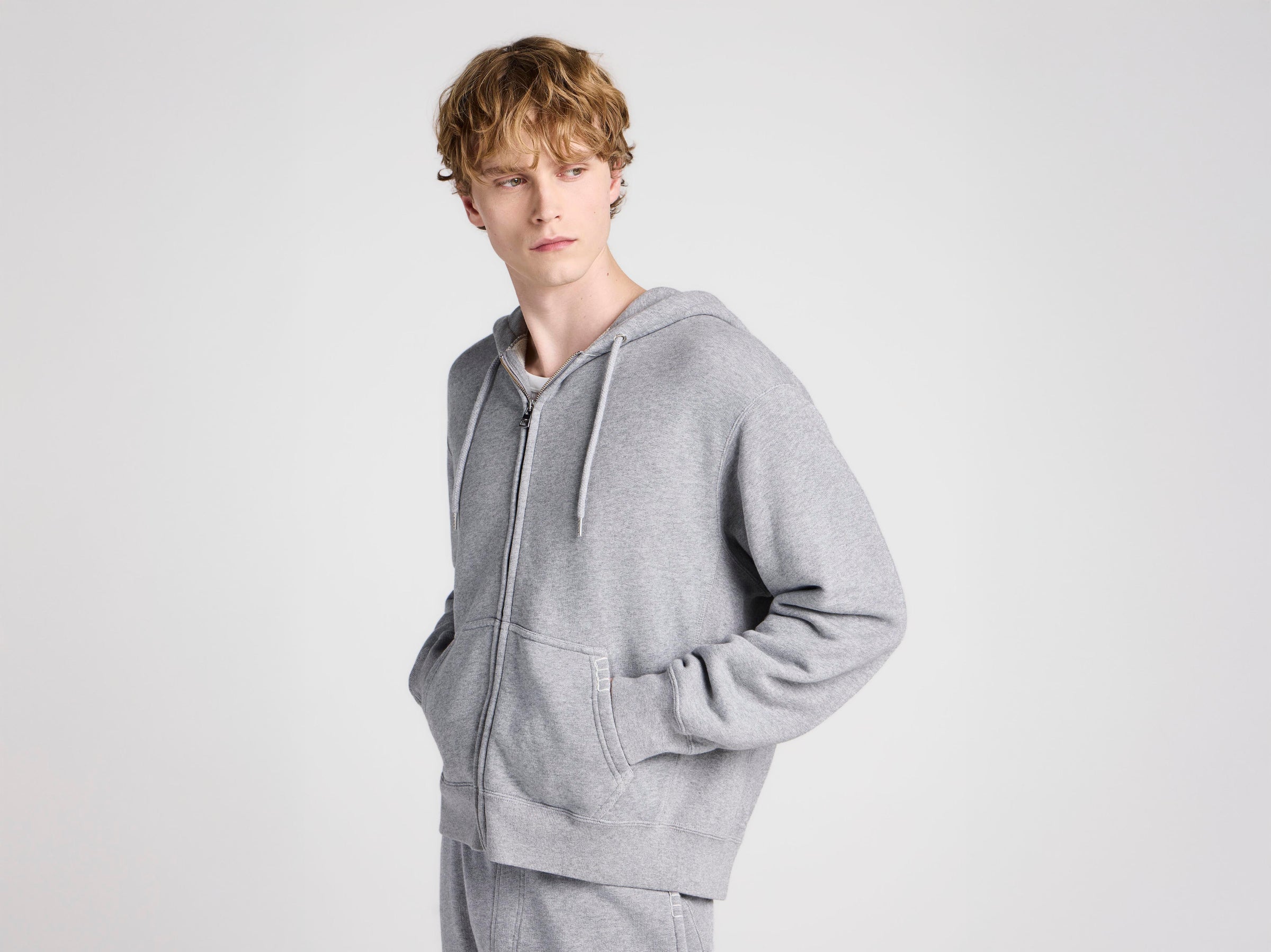 MENS FRONT ZIP HOODIE IN MID GREY MELANGE