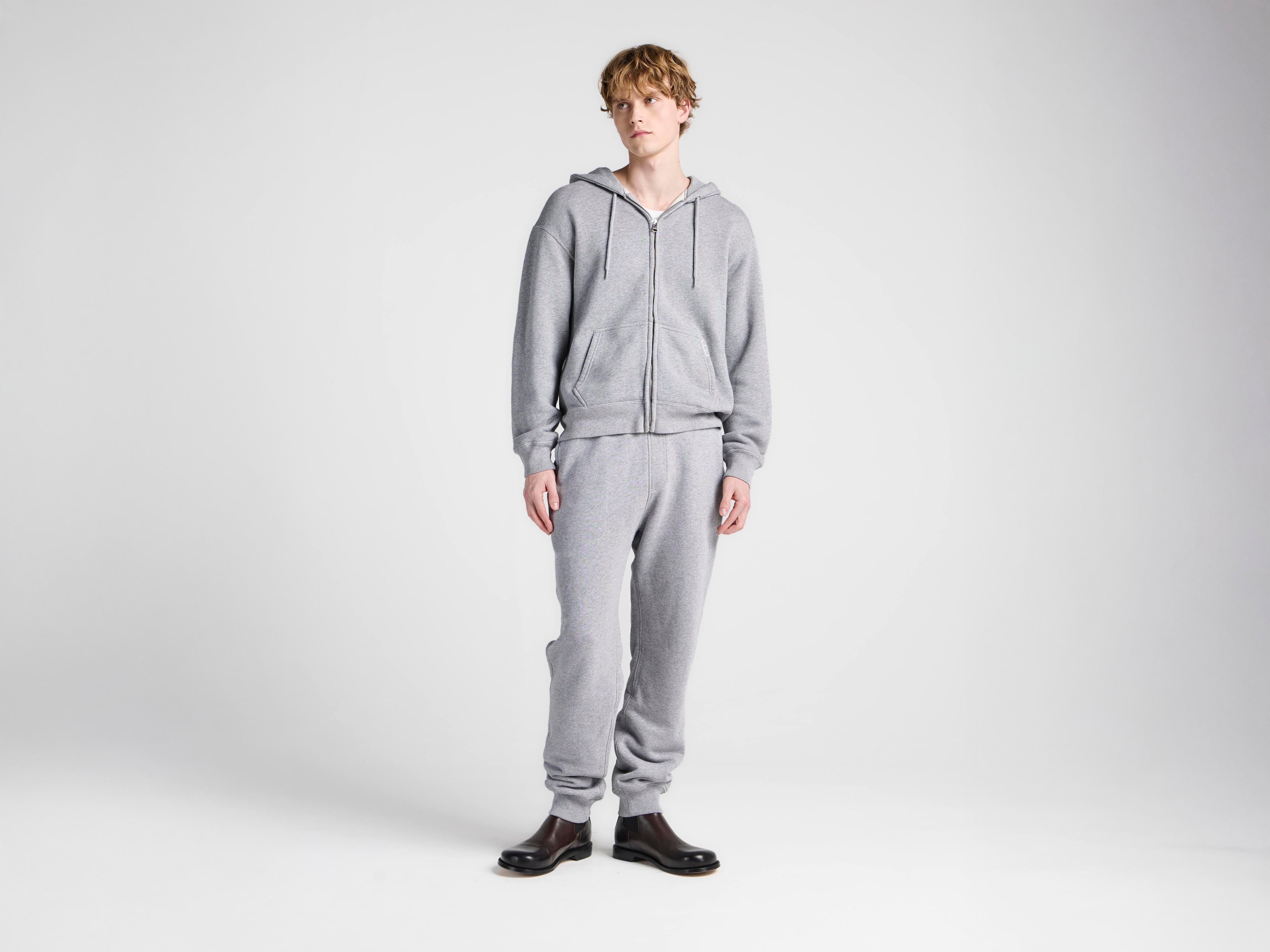 MENS FRONT ZIP HOODIE IN MID GREY MELANGE in MID GREY MELANGE