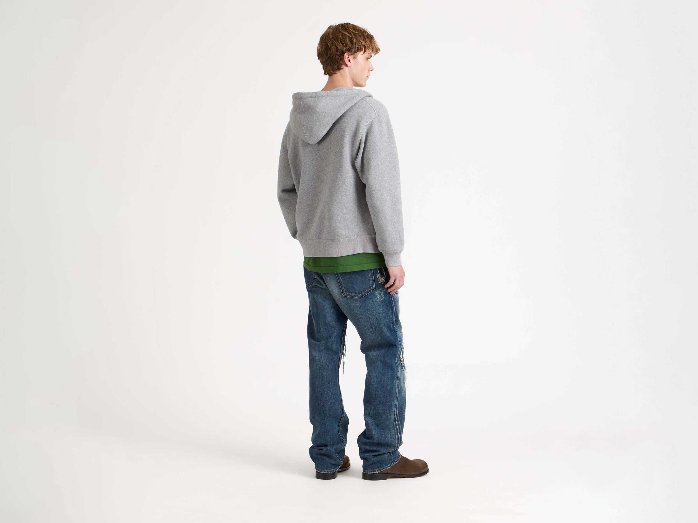 front zip hoodie mid grey melange Model Back 2