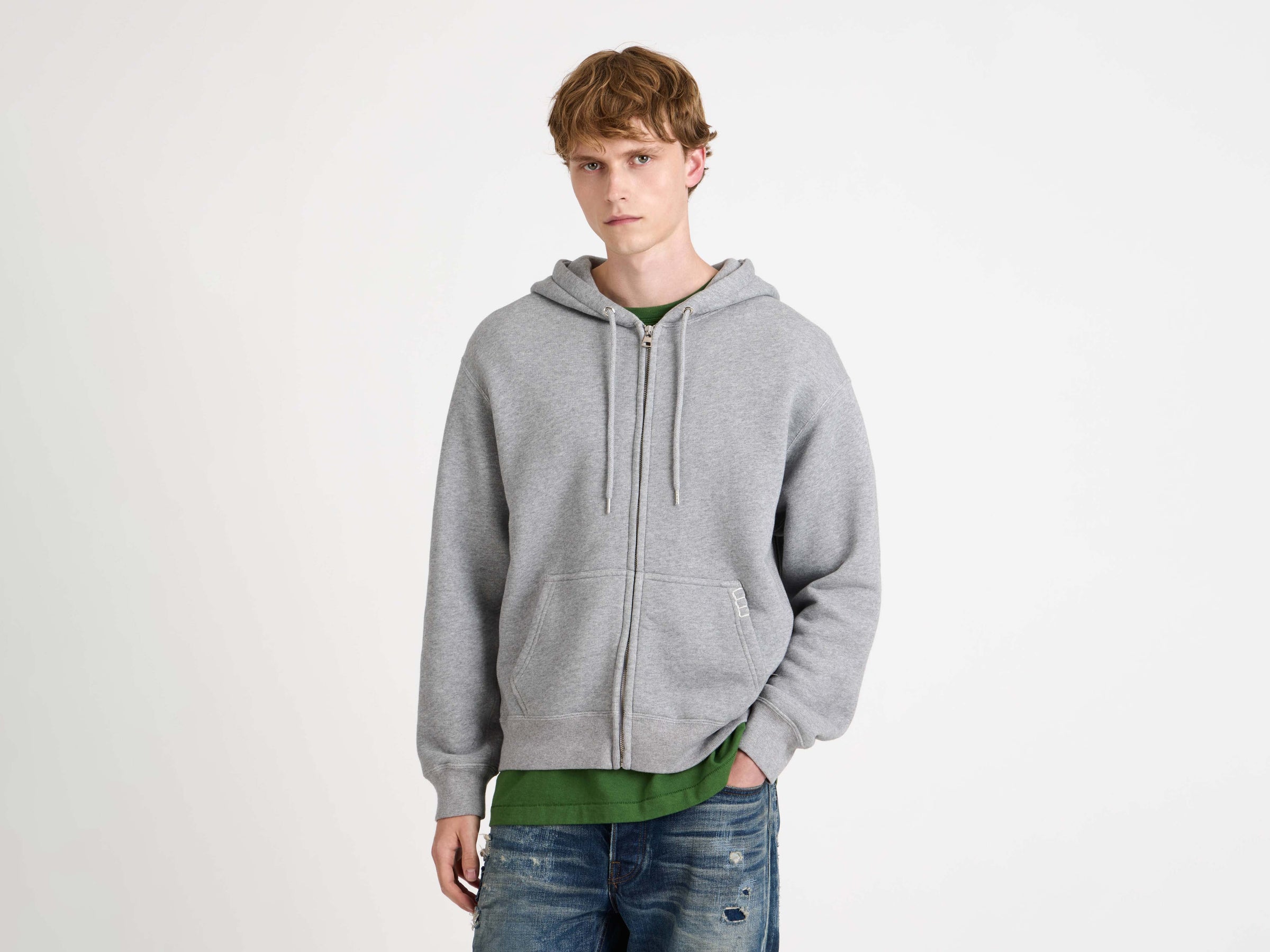 front zip hoodie mid grey melange Model Detail 3