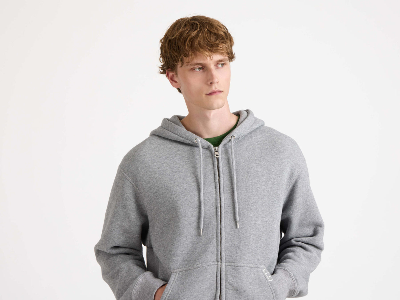 front zip hoodie mid grey melange Model Detail 4