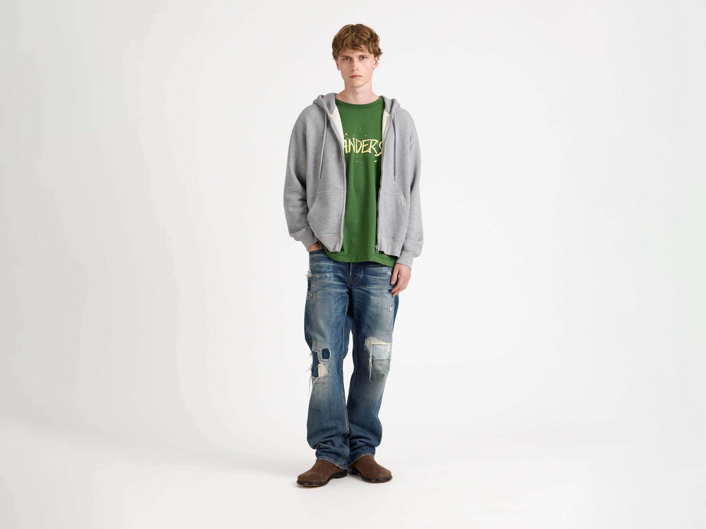 front zip hoodie mid grey melange Model Front 5