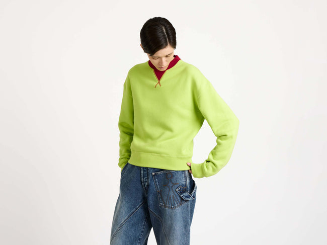 CONTRAST COLLAR SWEATSHIRT IN LIME & RED