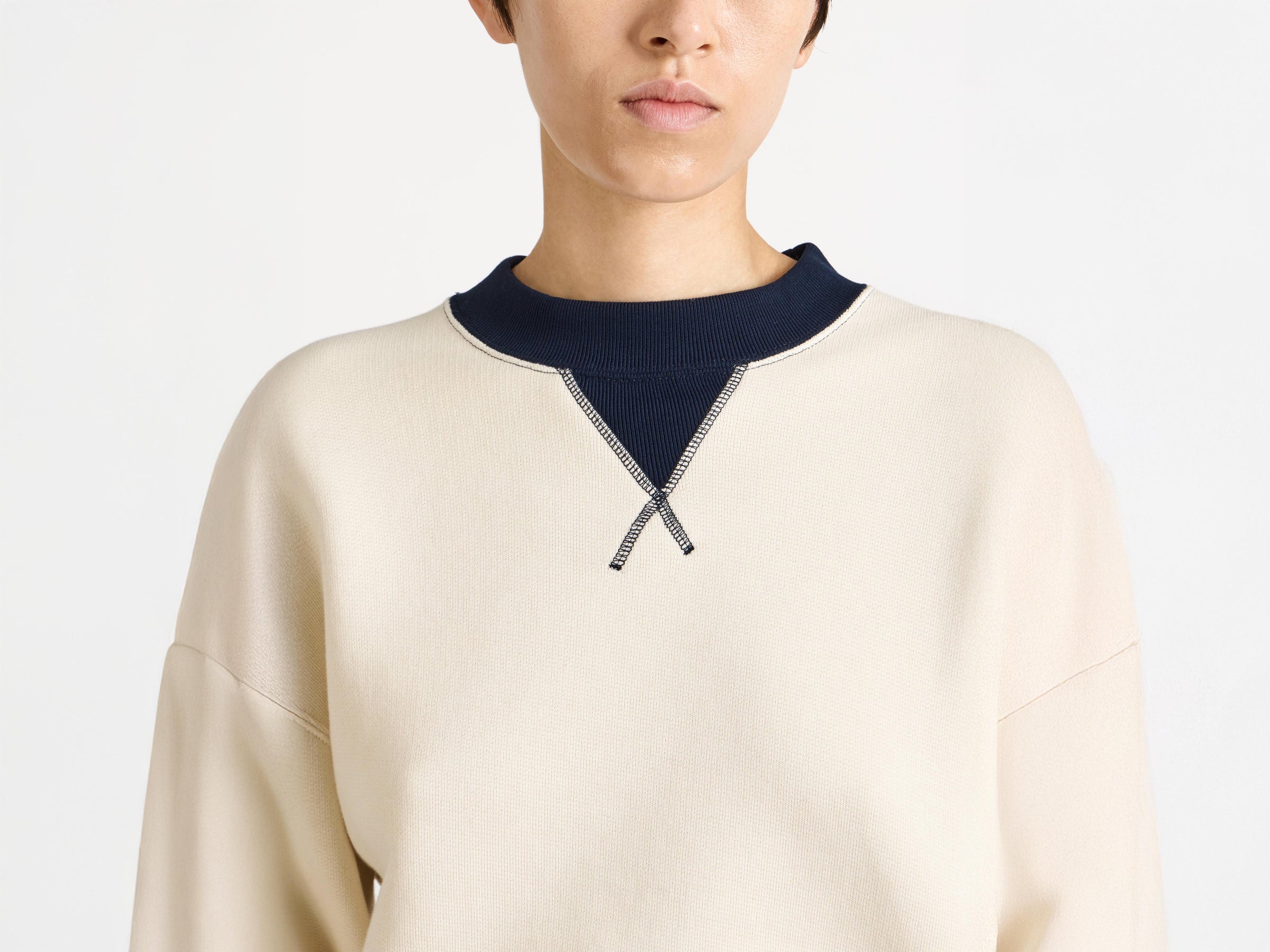 contrast collar sweatshirt ecru navy 1 Model Front 8