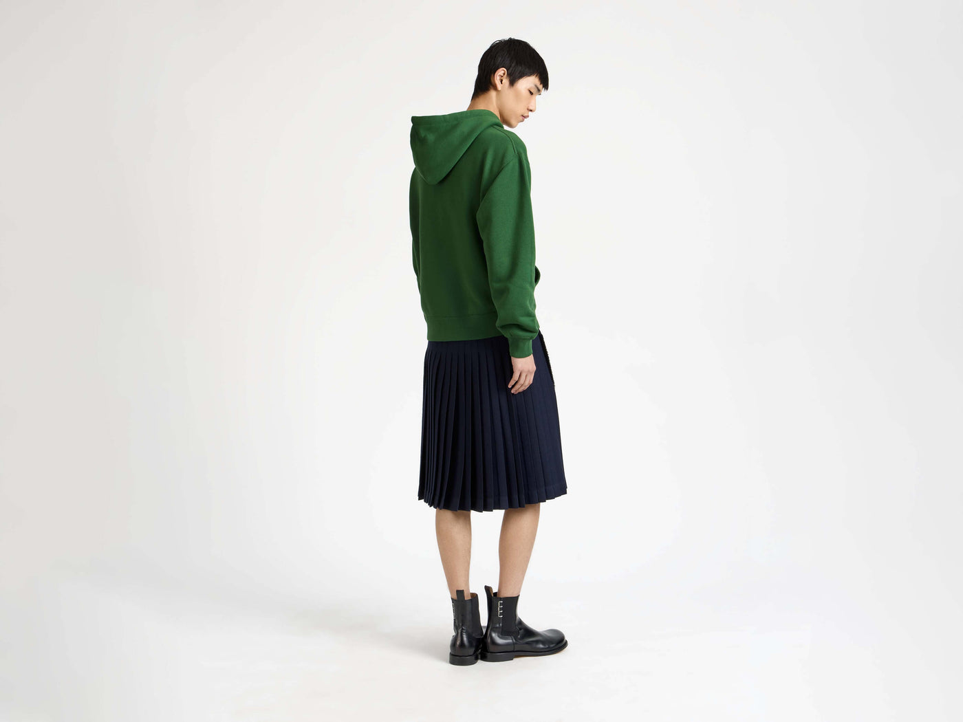 zip front print hoodie green Model Back 2
