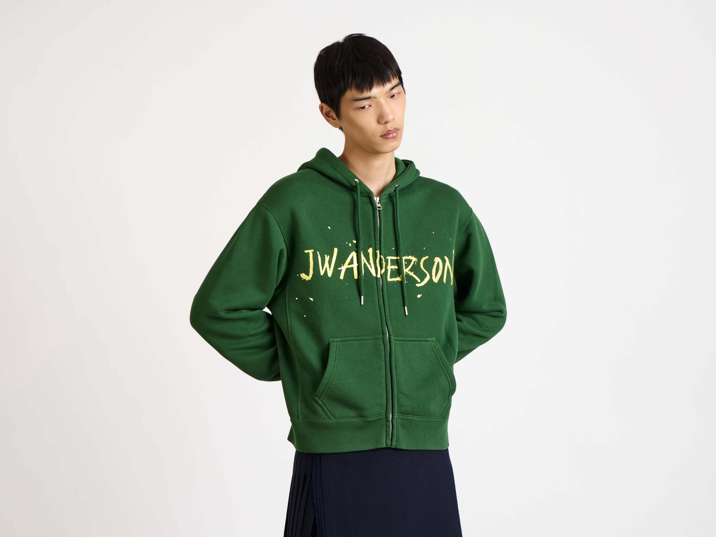zip front print hoodie green Model Front 4