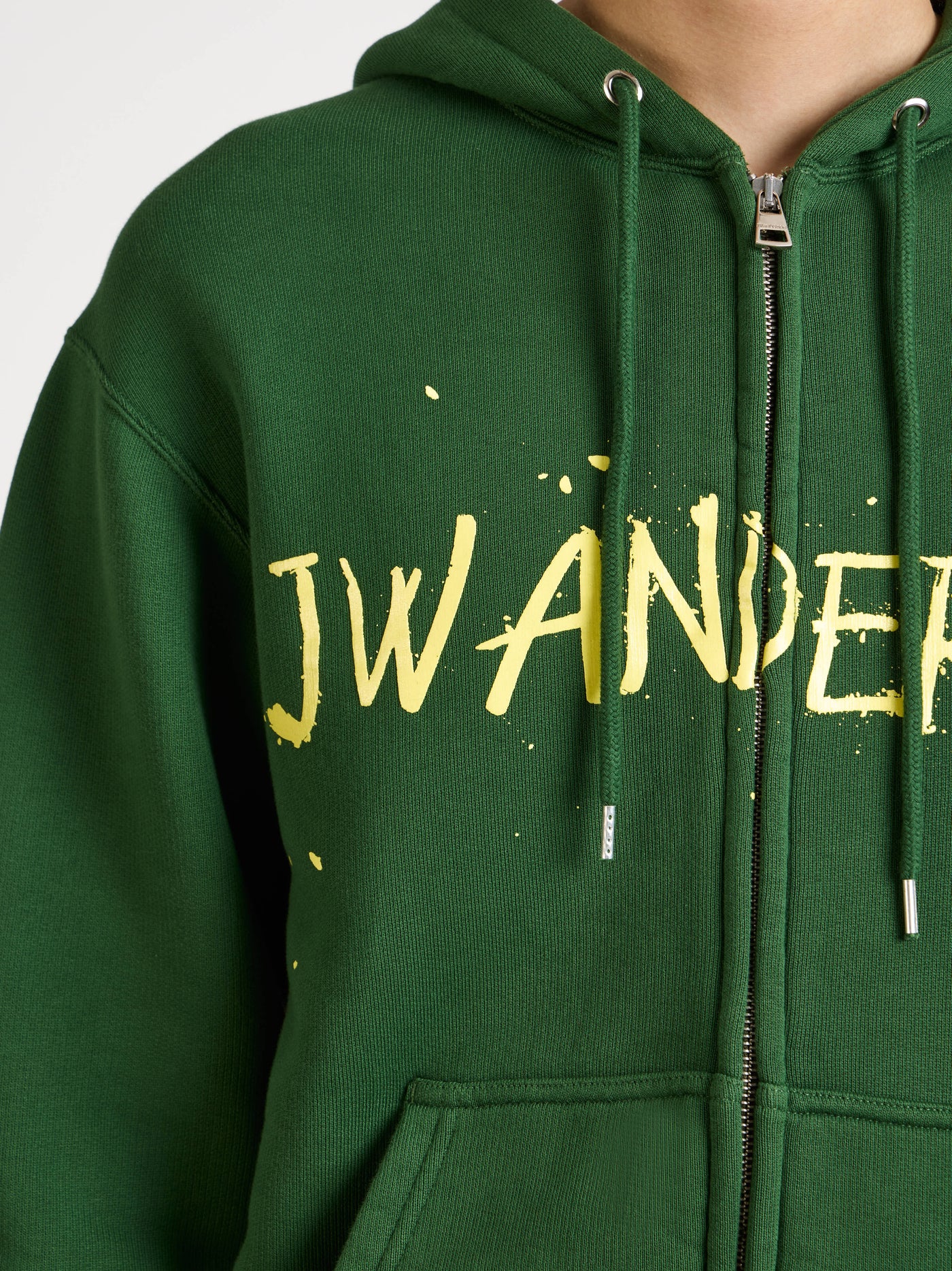zip front print hoodie green Model Detail 6