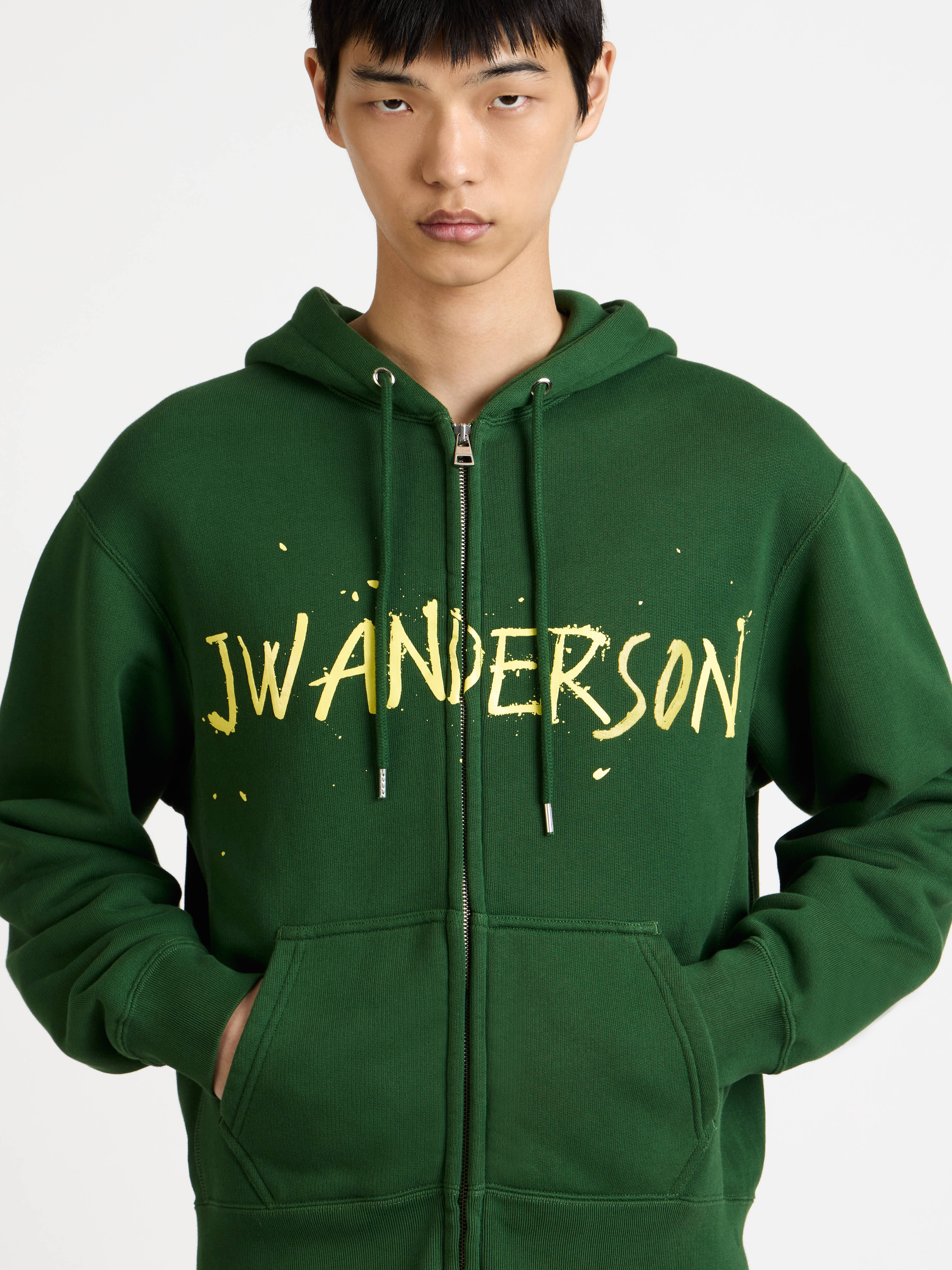 MENS ZIP FRONT PRINT HOODIE IN GREEN in GREEN