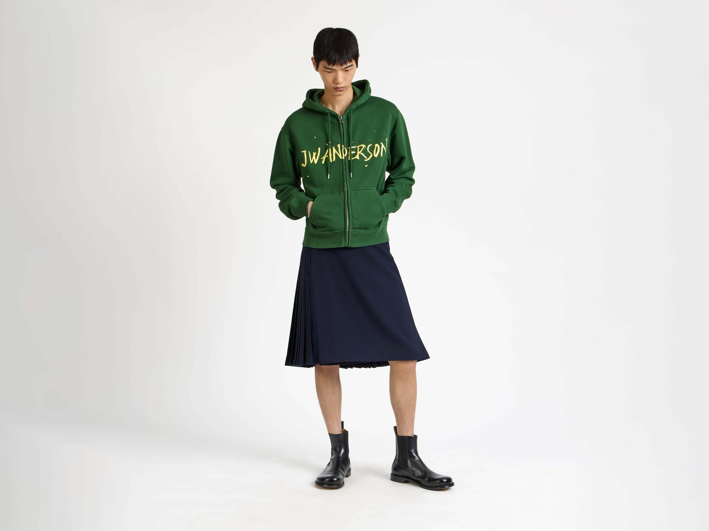 zip front print hoodie green Model Front 5