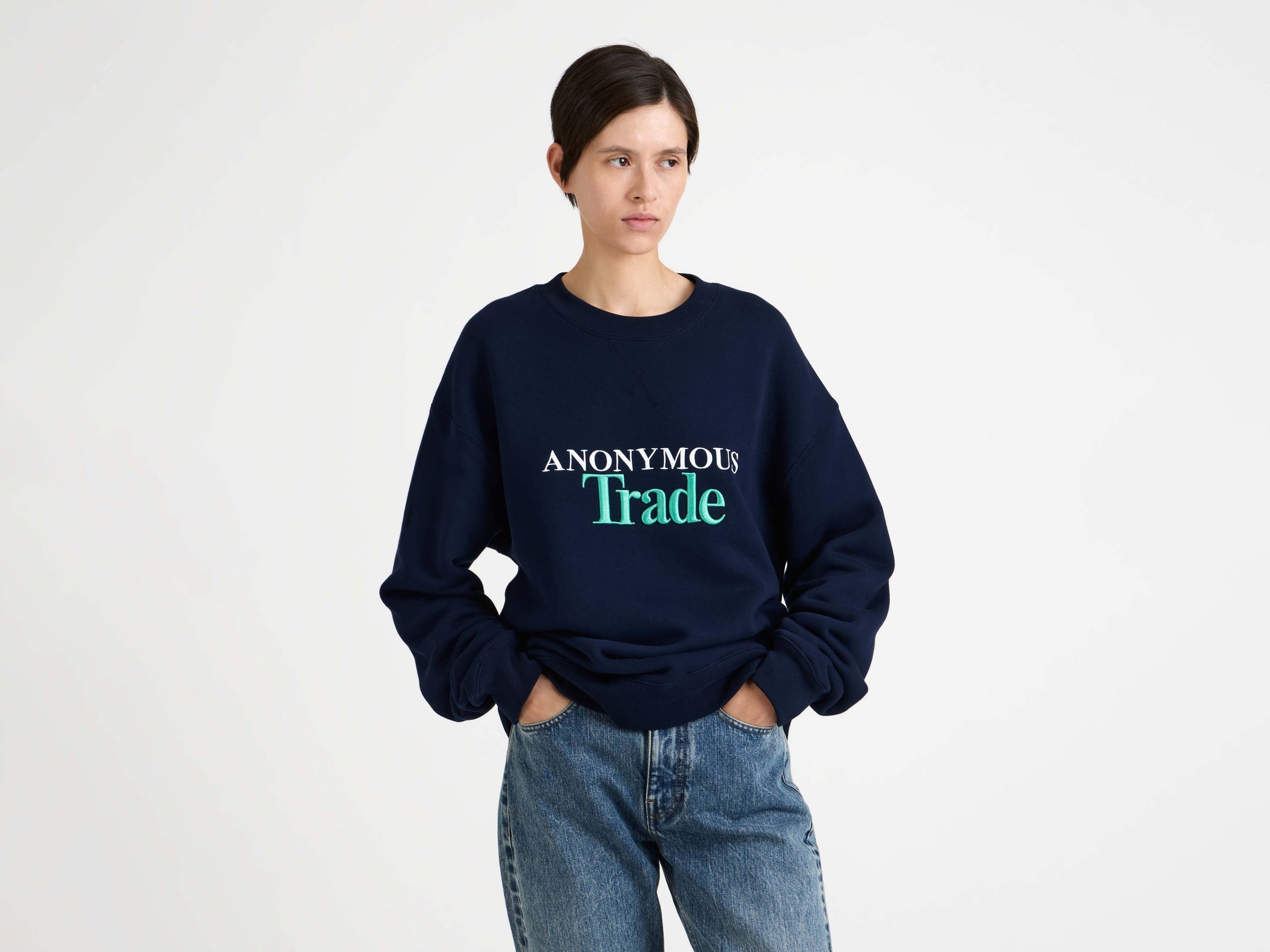 anonymous trade sweatshirt navy 1 Model Detail 1