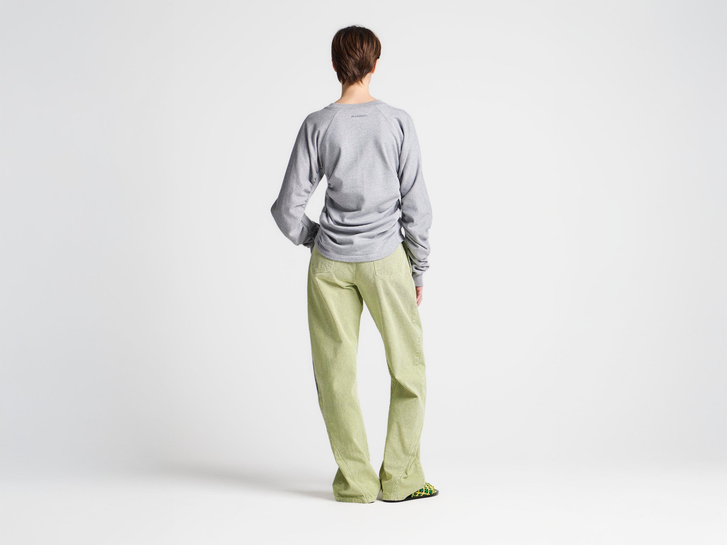 WOMENS RUCHED SLEEVE SWEATSHIRT IN MID GREY MELANGE