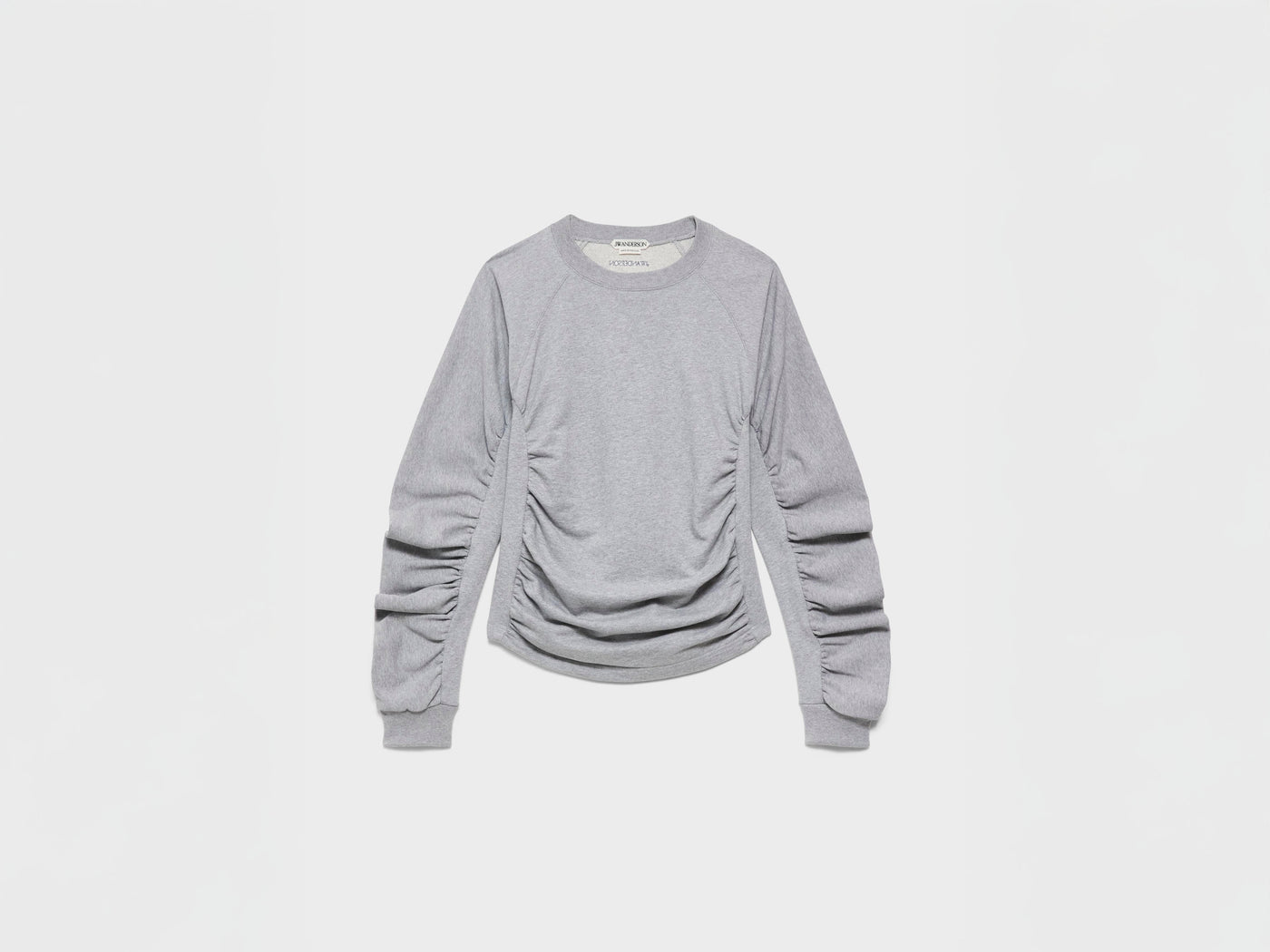 WOMENS RUCHED SLEEVE SWEATSHIRT IN MID GREY MELANGE