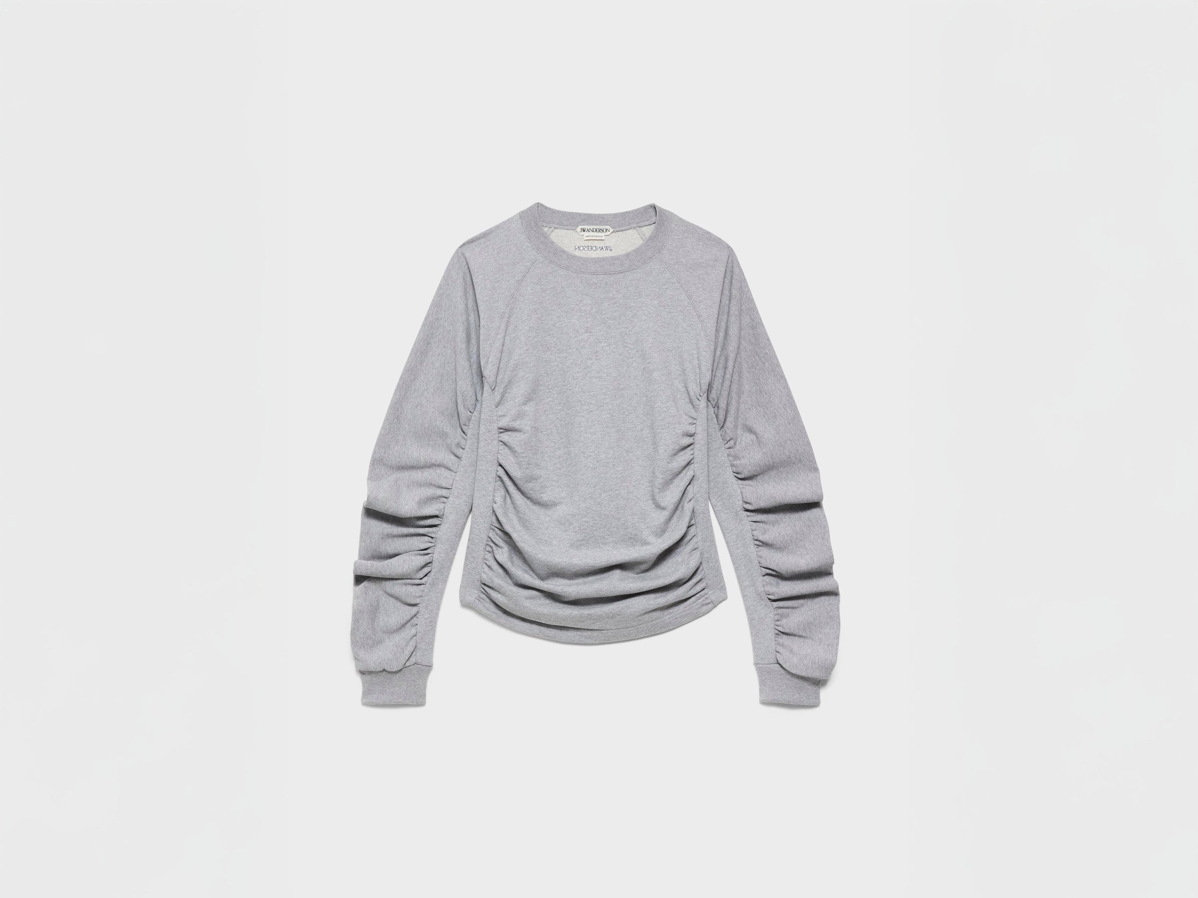 WOMENS RUCHED SLEEVE SWEATSHIRT IN MID GREY MELANGE