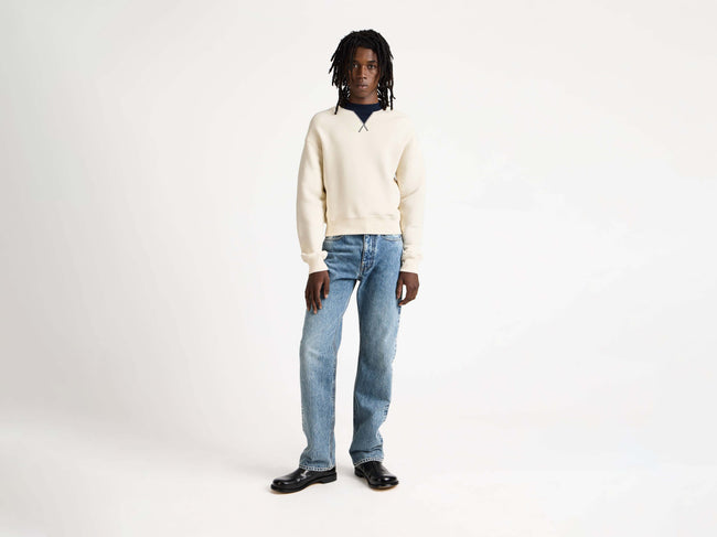 CONTRAST COLLAR SWEATSHIRT IN ECRU & NAVY