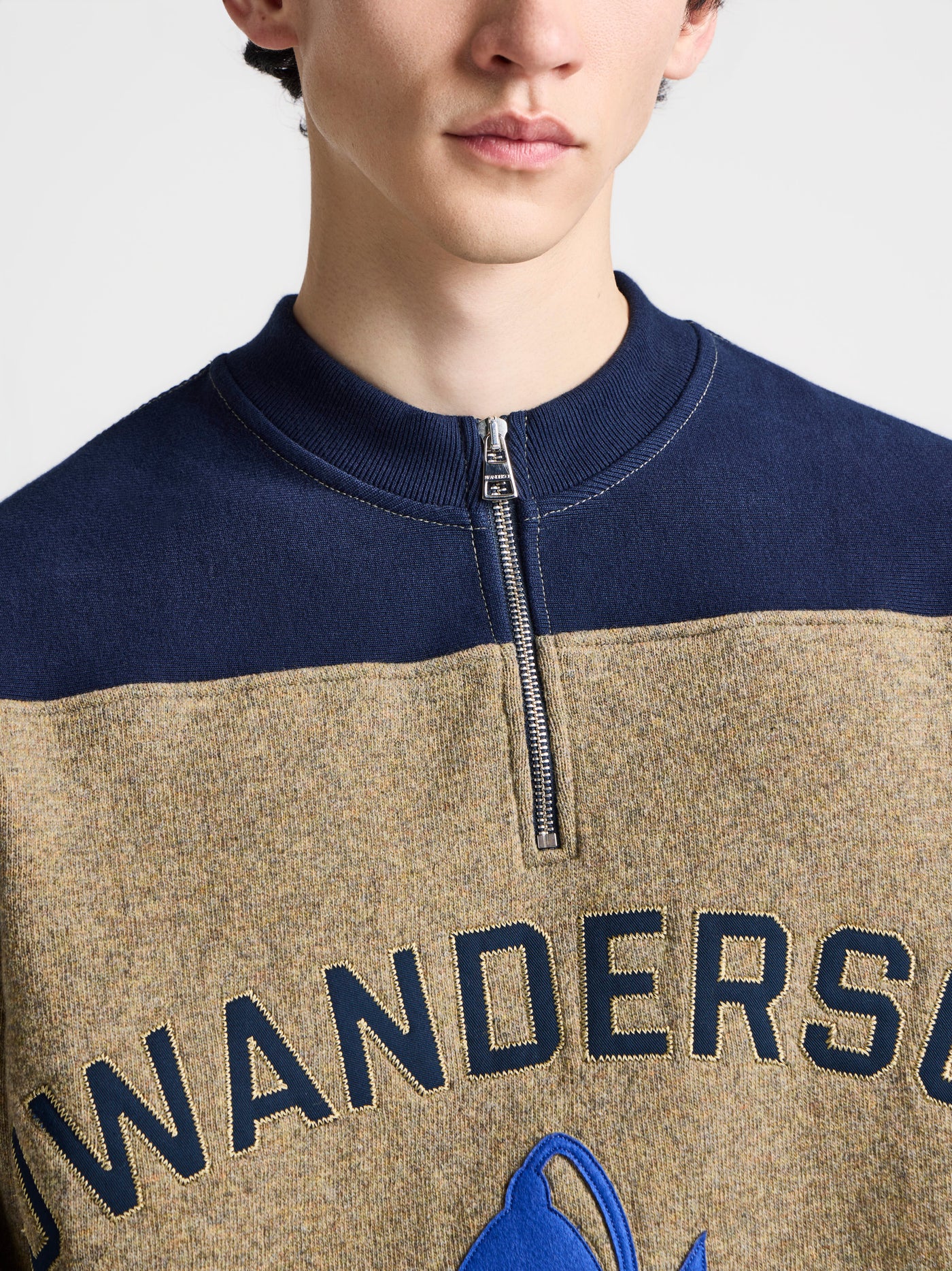 MENS HALF ZIP SWEATSHIRT IN BEIGE MELANGE