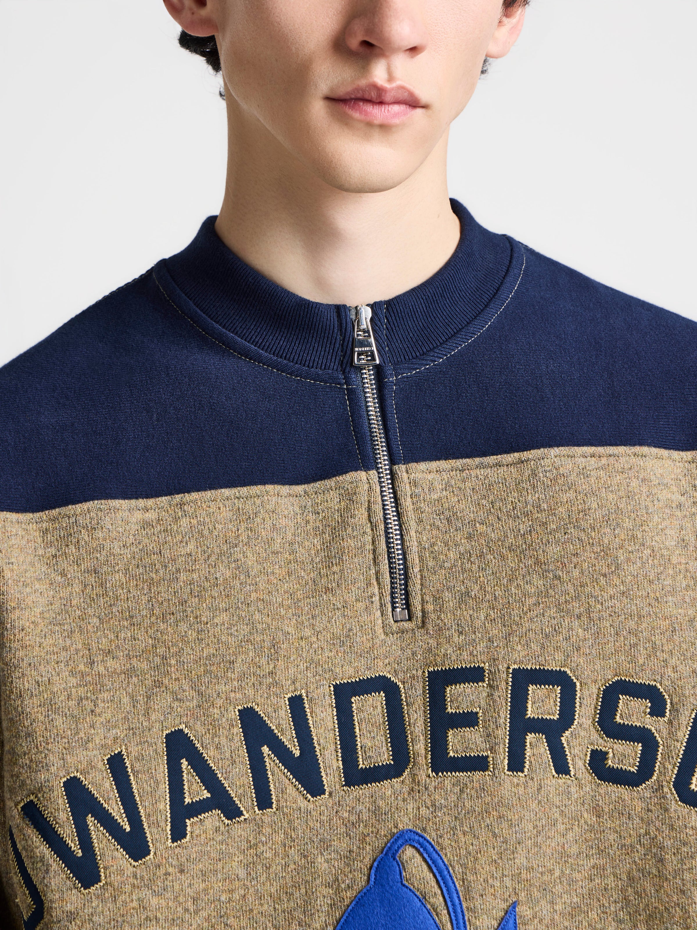MENS HALF ZIP SWEATSHIRT IN BEIGE MELANGE