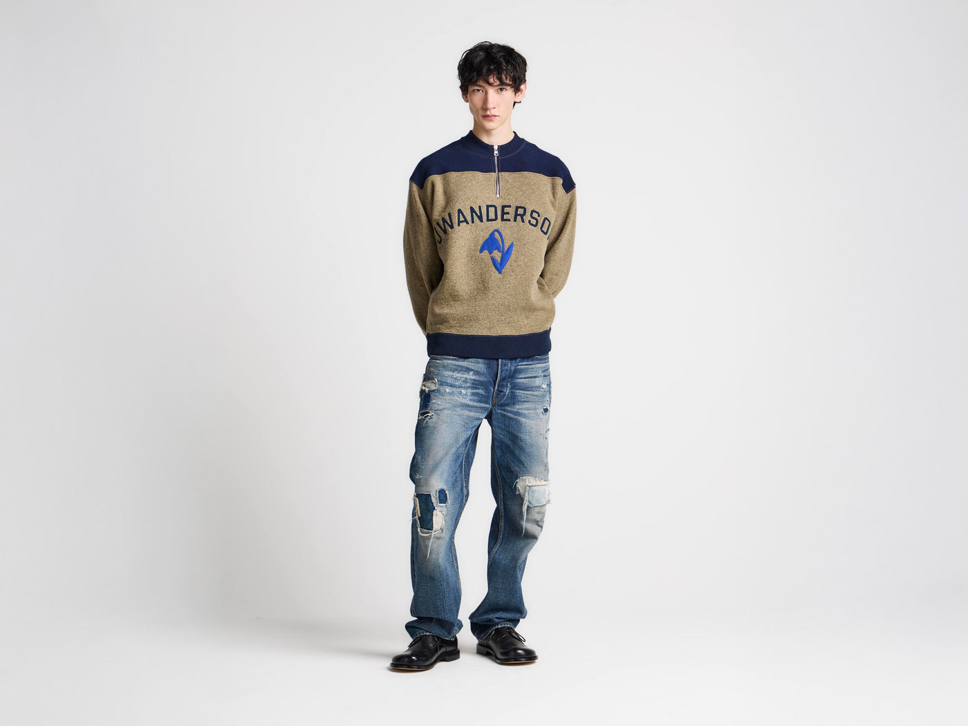 MENS HALF ZIP SWEATSHIRT IN BEIGE MELANGE