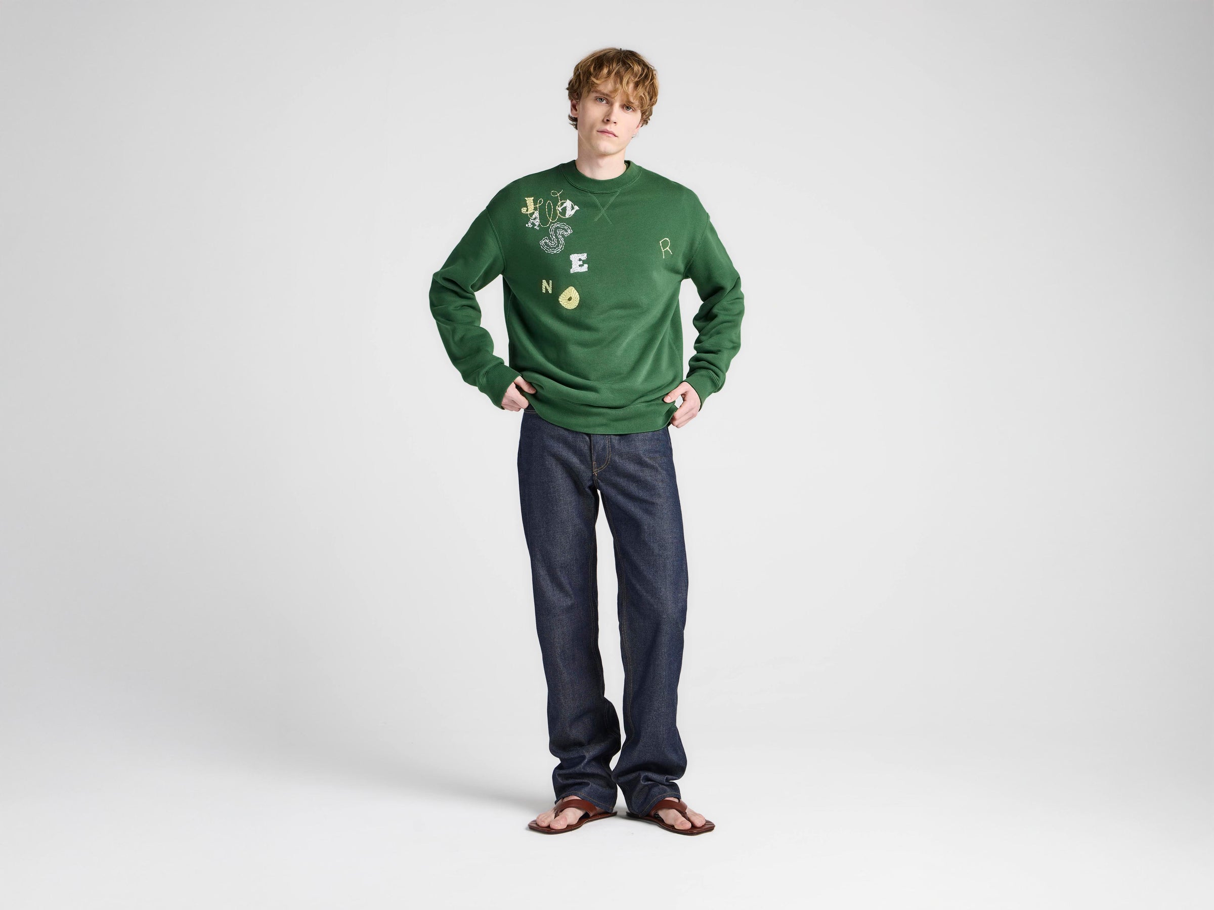 MENS SCATTERED LETTERS SWEATSHIRT IN GREEN