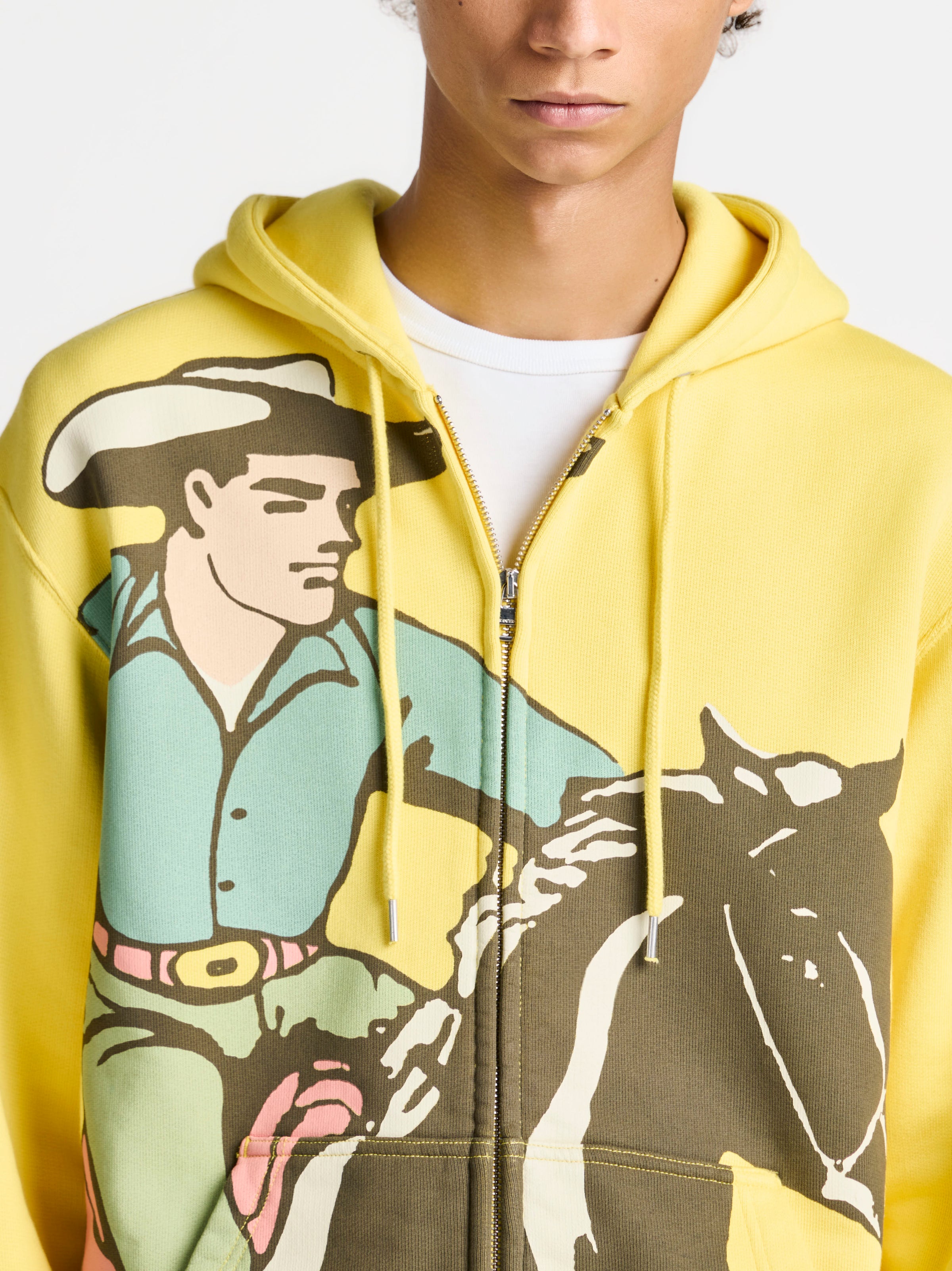 MENS COWBOY FRONT ZIP HOODIE IN LEMON