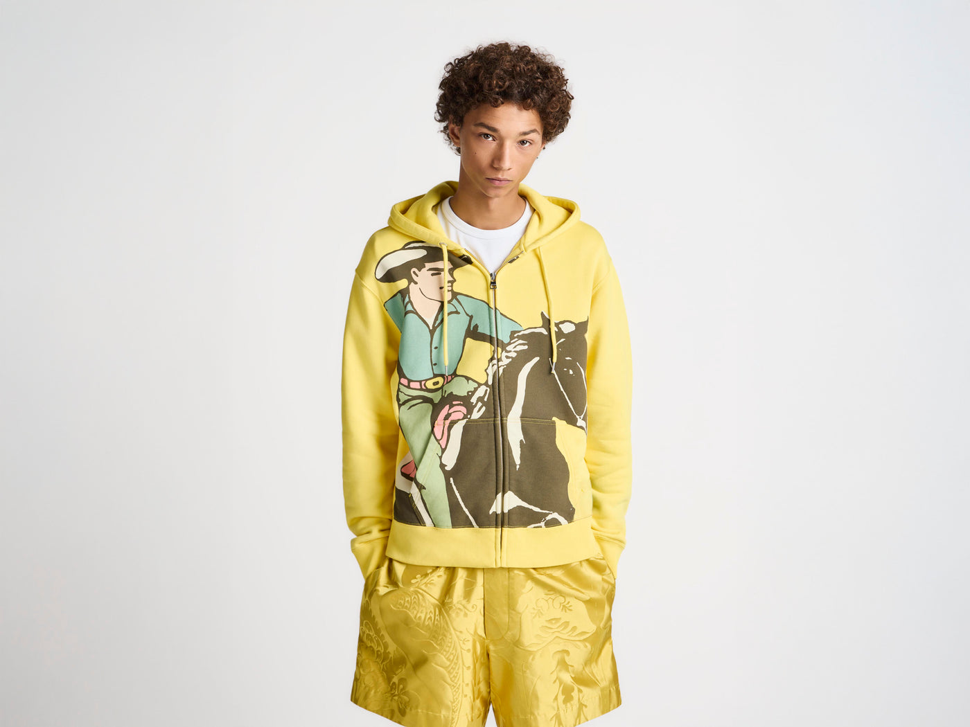 MENS COWBOY FRONT ZIP HOODIE IN LEMON