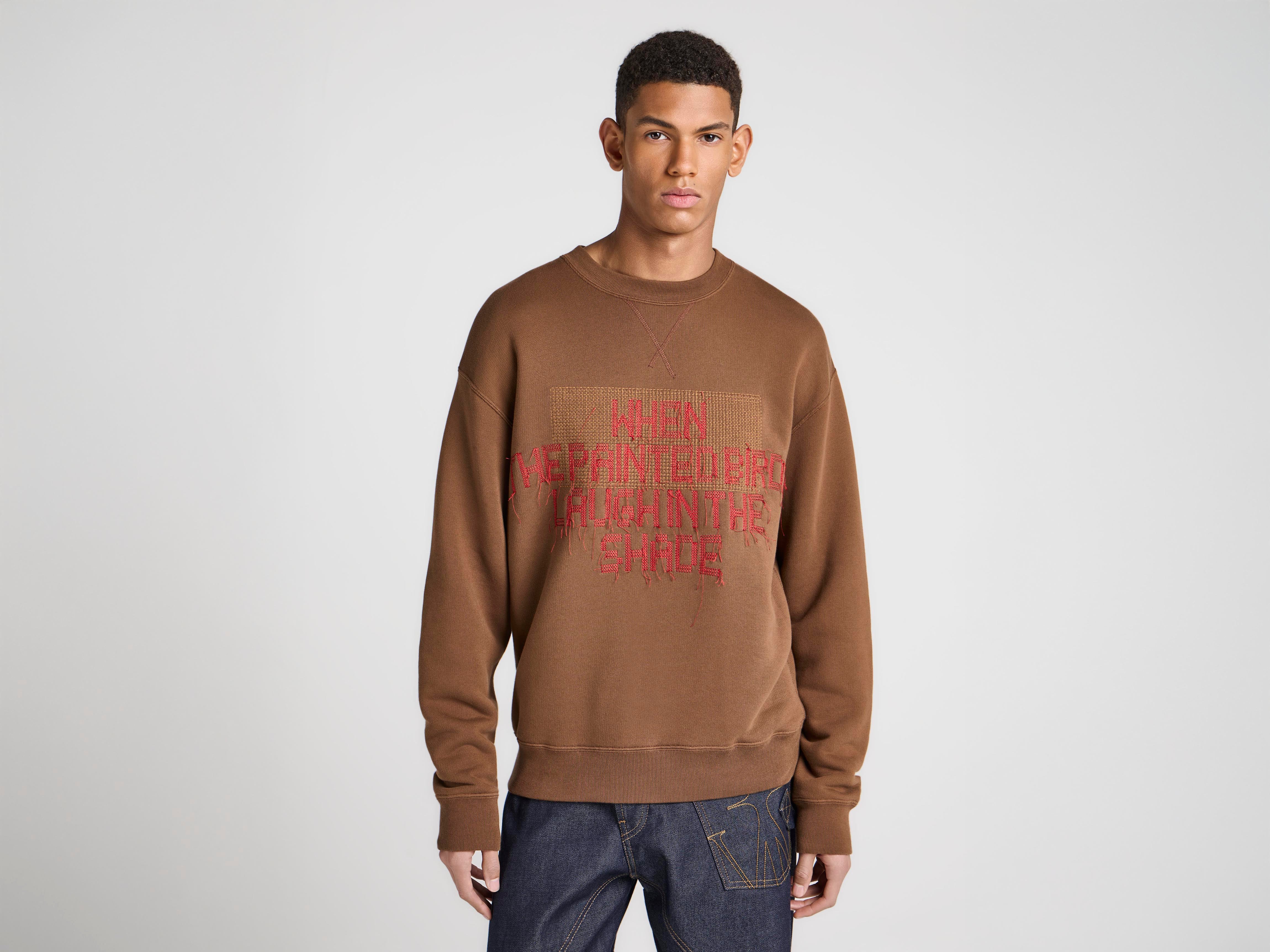 MENS PAINTED BIRDS SWEATSHIRT IN WALNUT in WALNUT