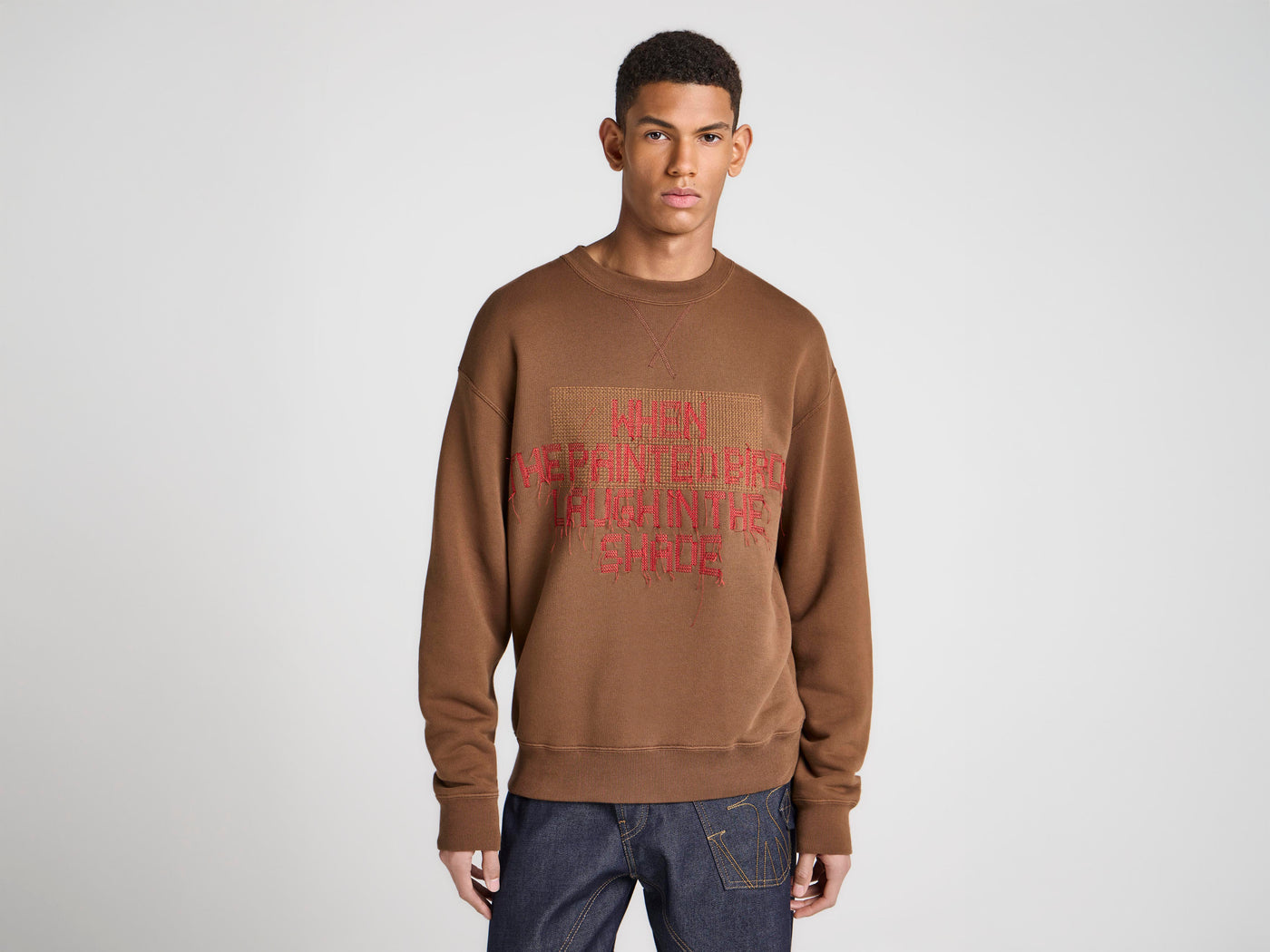 MENS PAINTED BIRDS SWEATSHIRT IN WALNUT