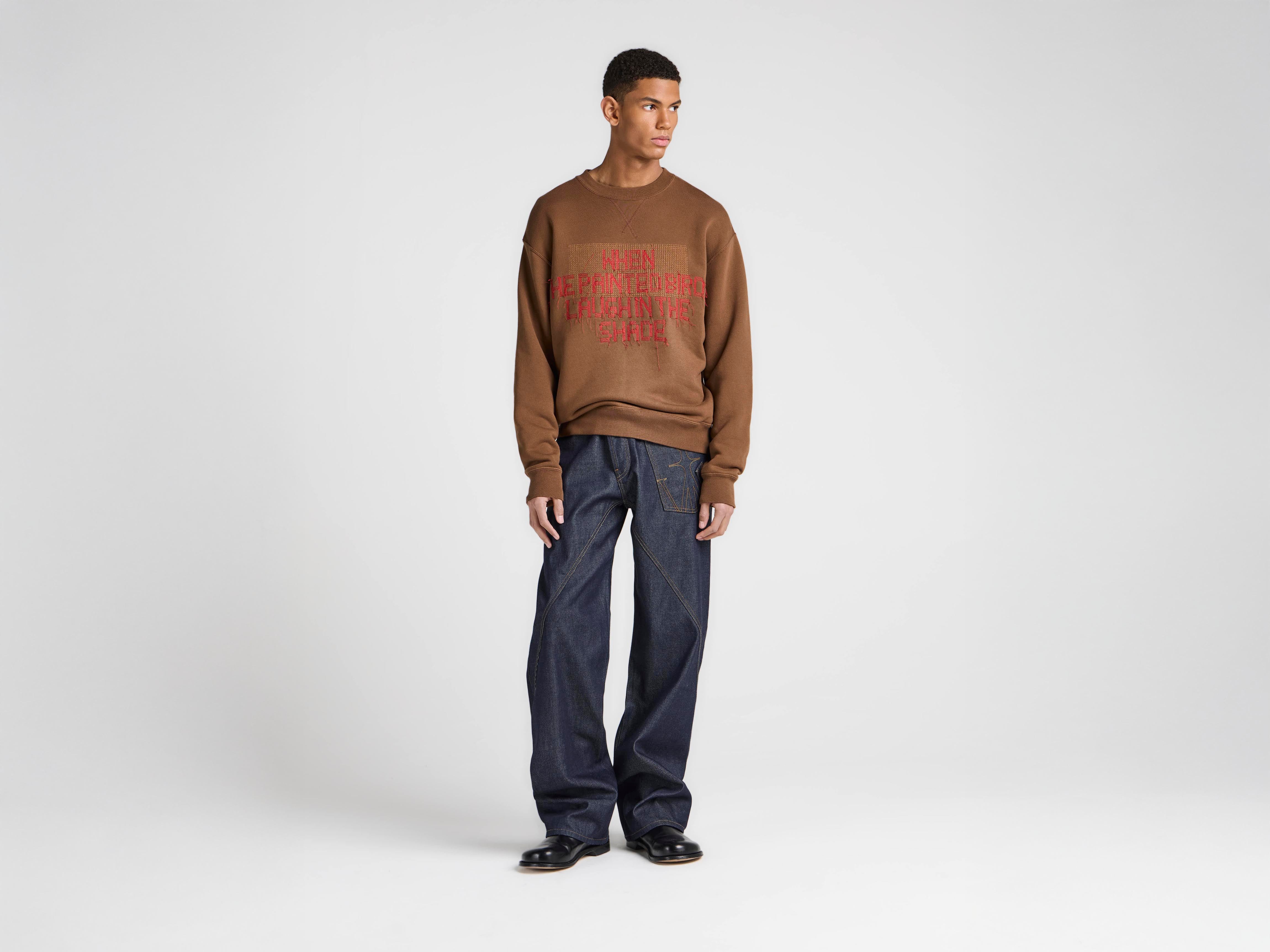 MENS PAINTED BIRDS SWEATSHIRT IN WALNUT in WALNUT