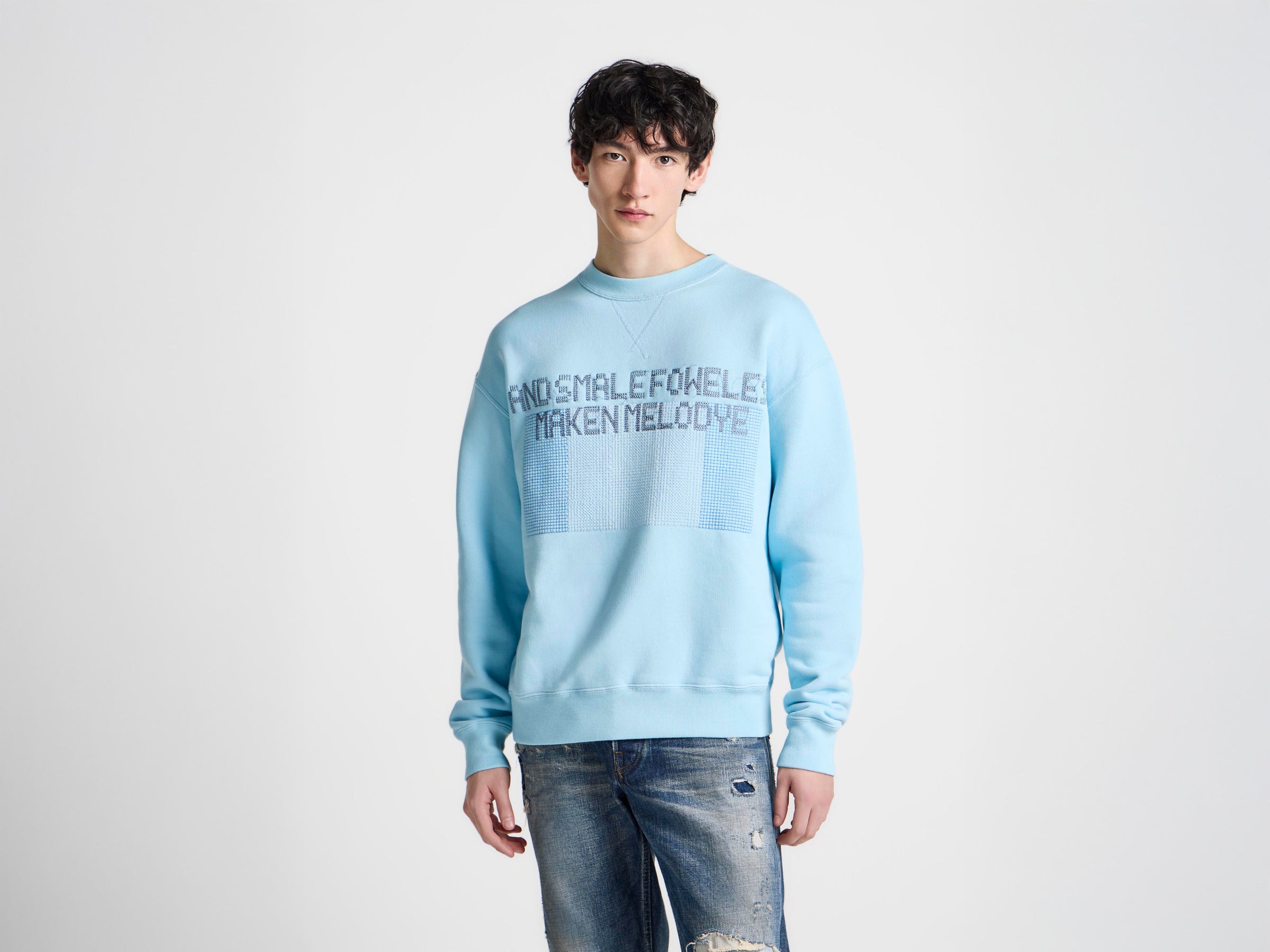 MENS PAINTED BIRDS SWEATSHIRT IN SKY BLUE