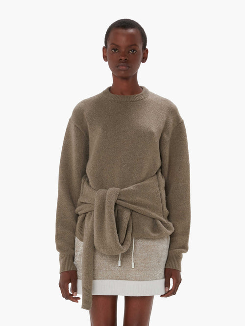 DRAPED TIE-FRONT SWEATER