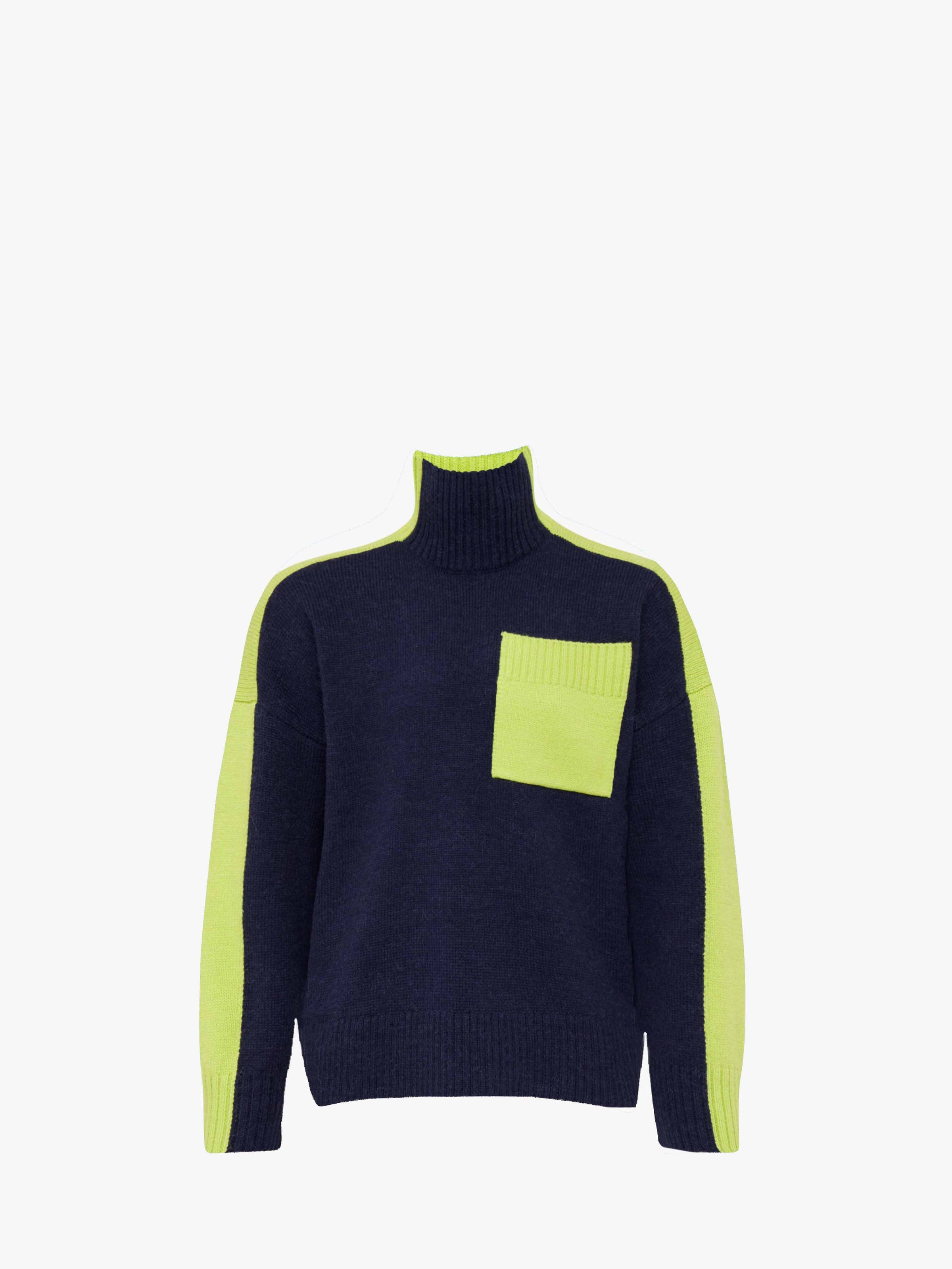 CL_TWO TONE PATCH POCKET JUMPER - NAVY/ELECTRIC LIME_KW1308YN0367