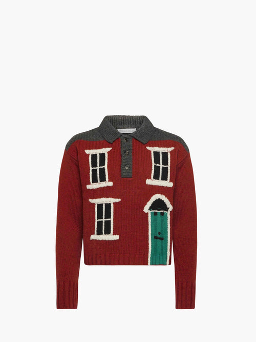 'HOUSE' INTARSIA POLO SWEATER