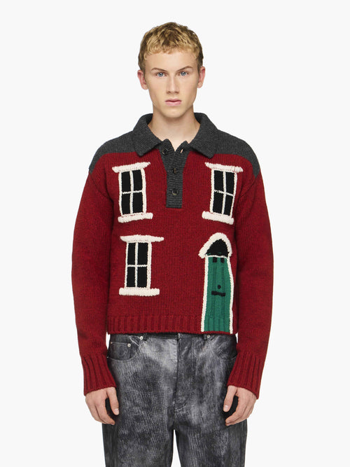 'HOUSE' INTARSIA POLO SWEATER