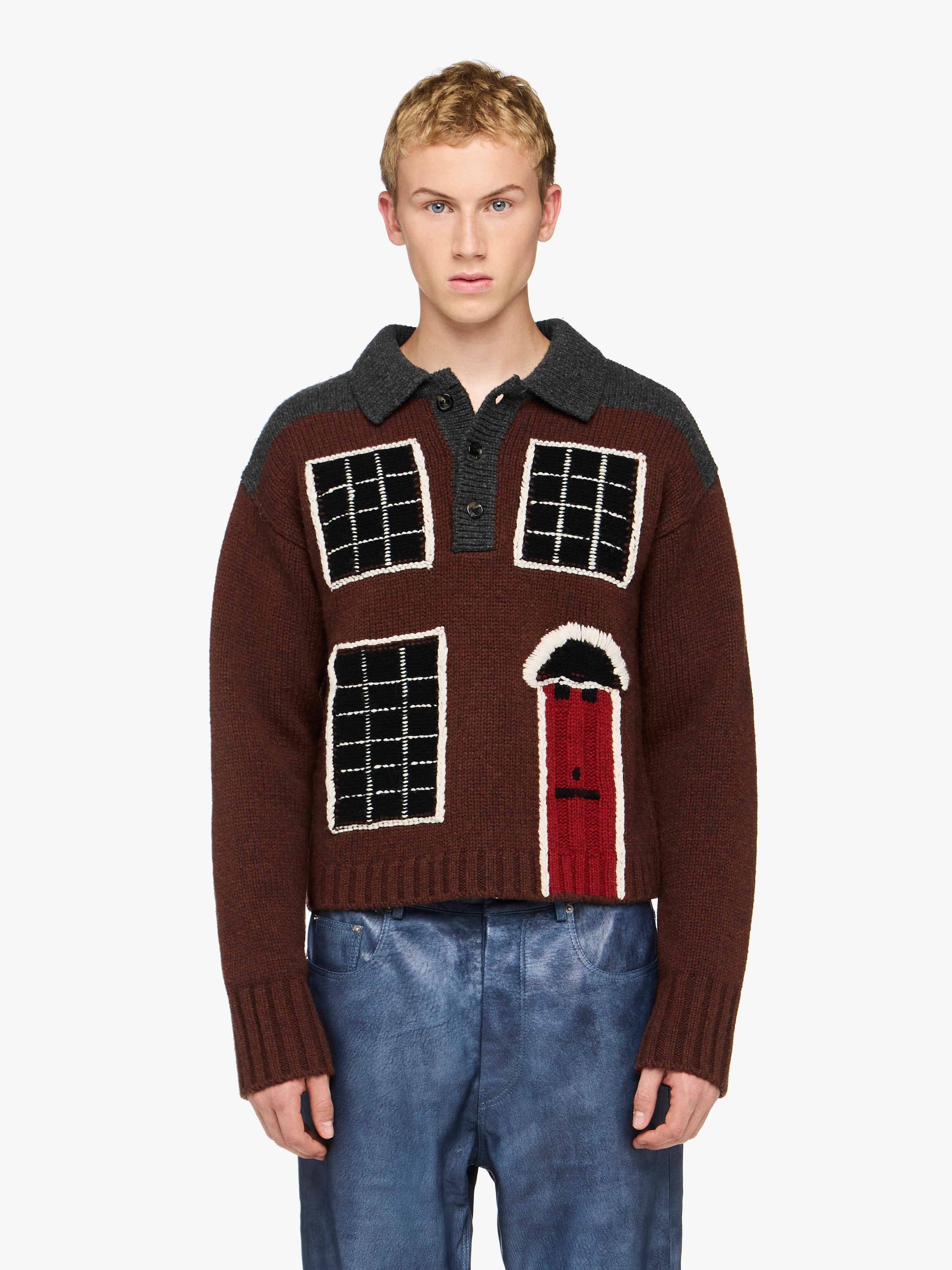 'HOUSE' INTARSIA POLO SWEATER