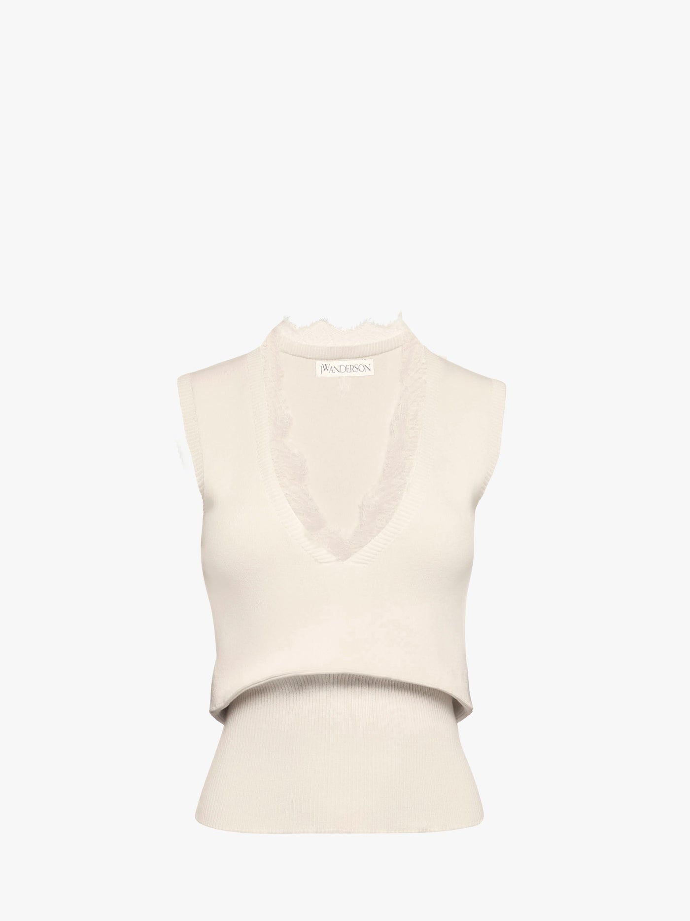 CL_LACE TRIM V NECK VEST - OYSTER_KW1357YN0324