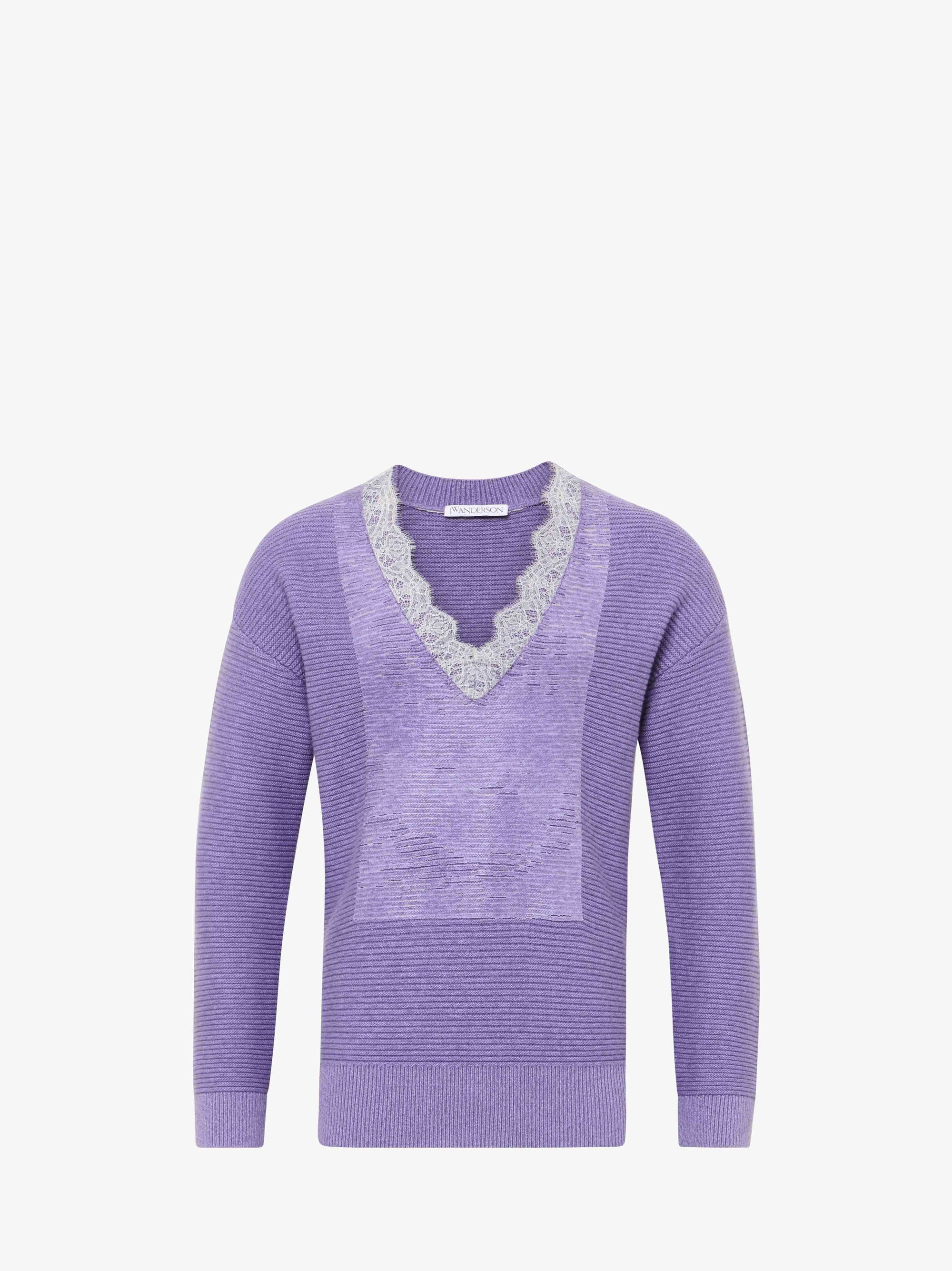 V-NECK LACE TRIM SWEATER