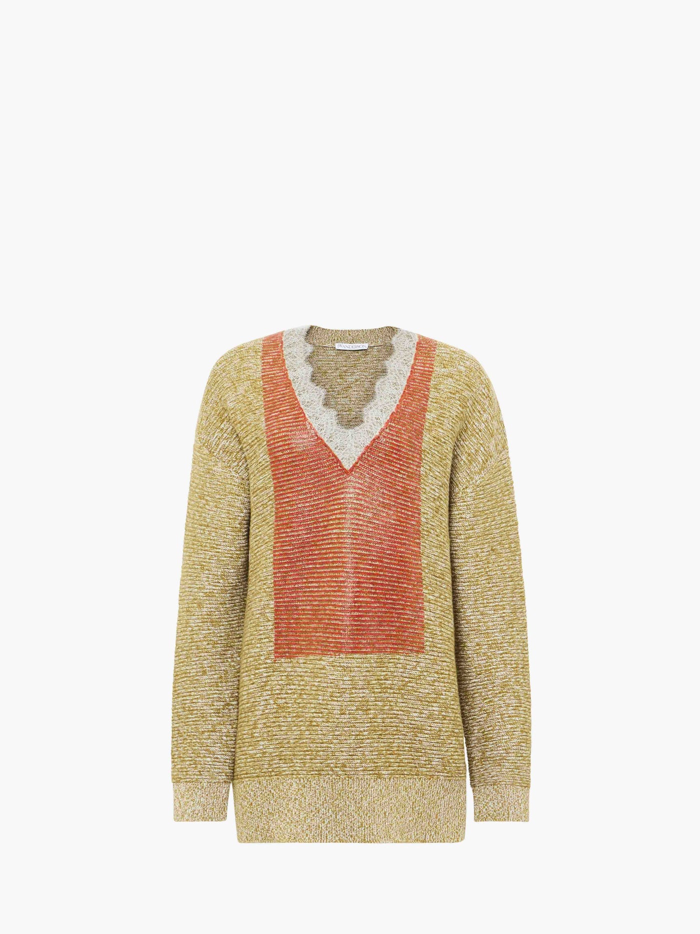 CL_LACE TRIM V NECK JUMPER - COBBLESTONE/RED_KW1400YN0402
