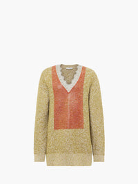 CL_LACE TRIM V NECK JUMPER - COBBLESTONE/RED_KW1400YN0402