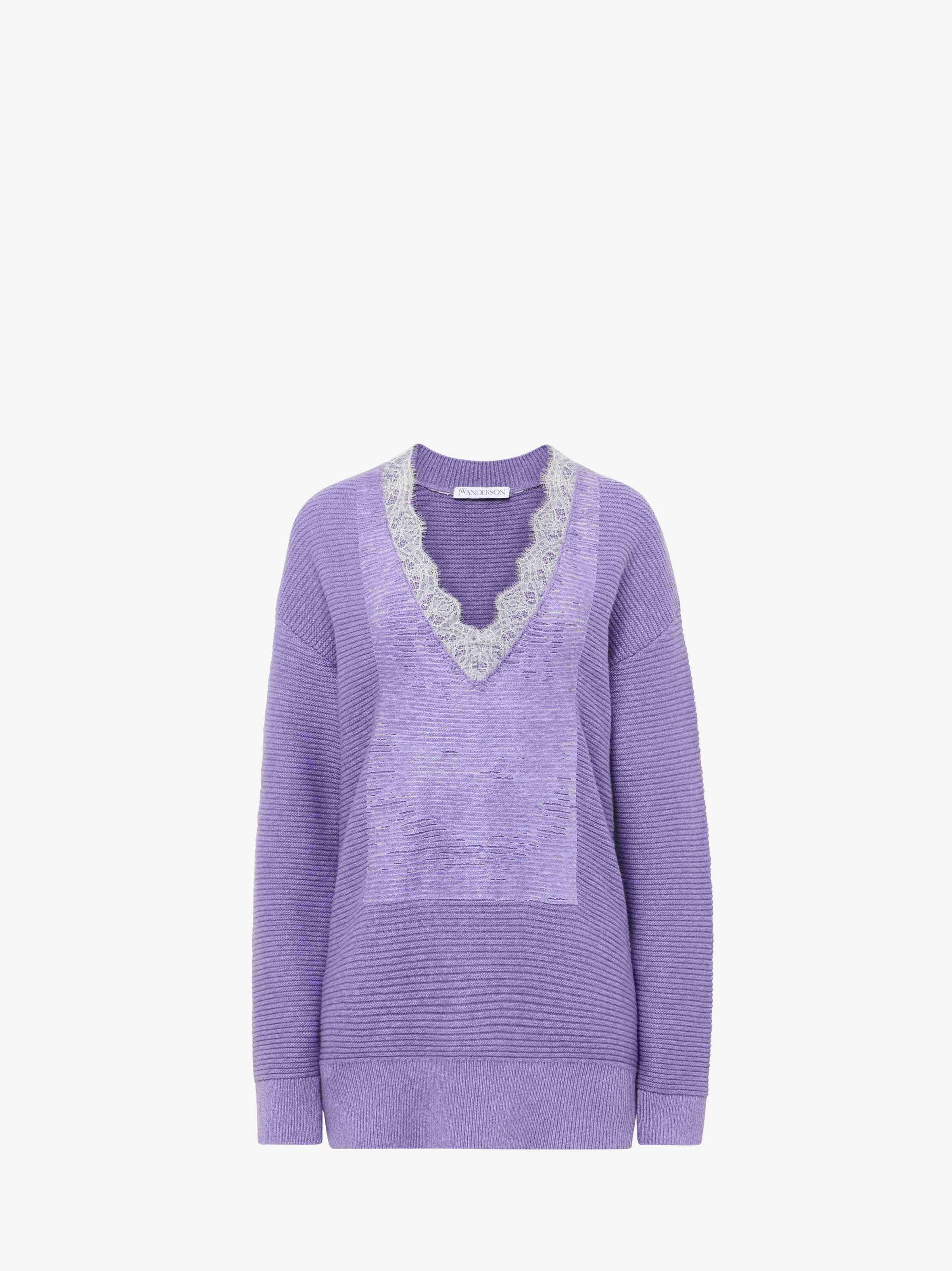 CL_LACE TRIM V NECK JUMPER - COBBLESTONE/RED_KW1400YN0402