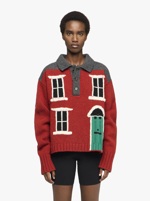 'HOUSE' INTARSIA POLO SWEATER