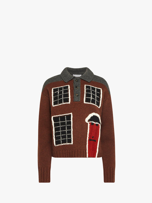 'HOUSE' INTARSIA POLO SWEATER