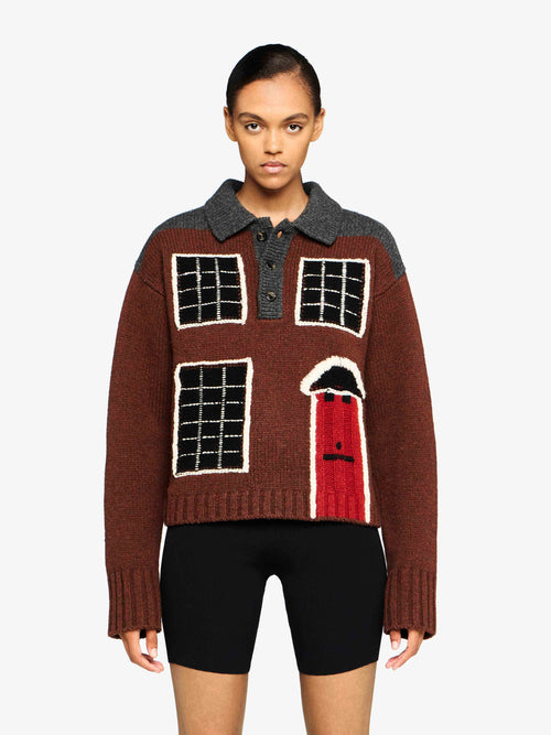 'HOUSE' INTARSIA POLO SWEATER