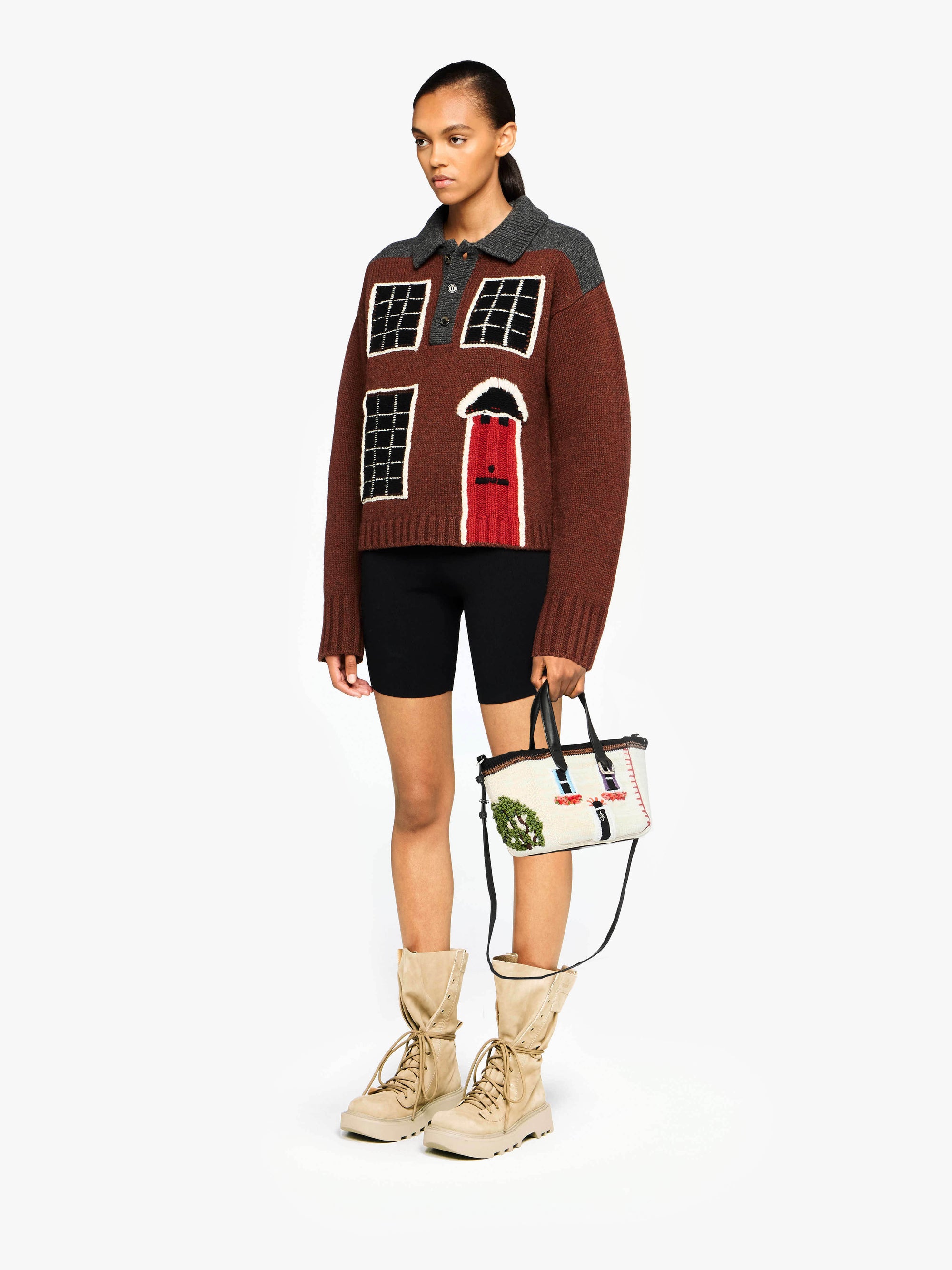 'HOUSE' INTARSIA POLO SWEATER