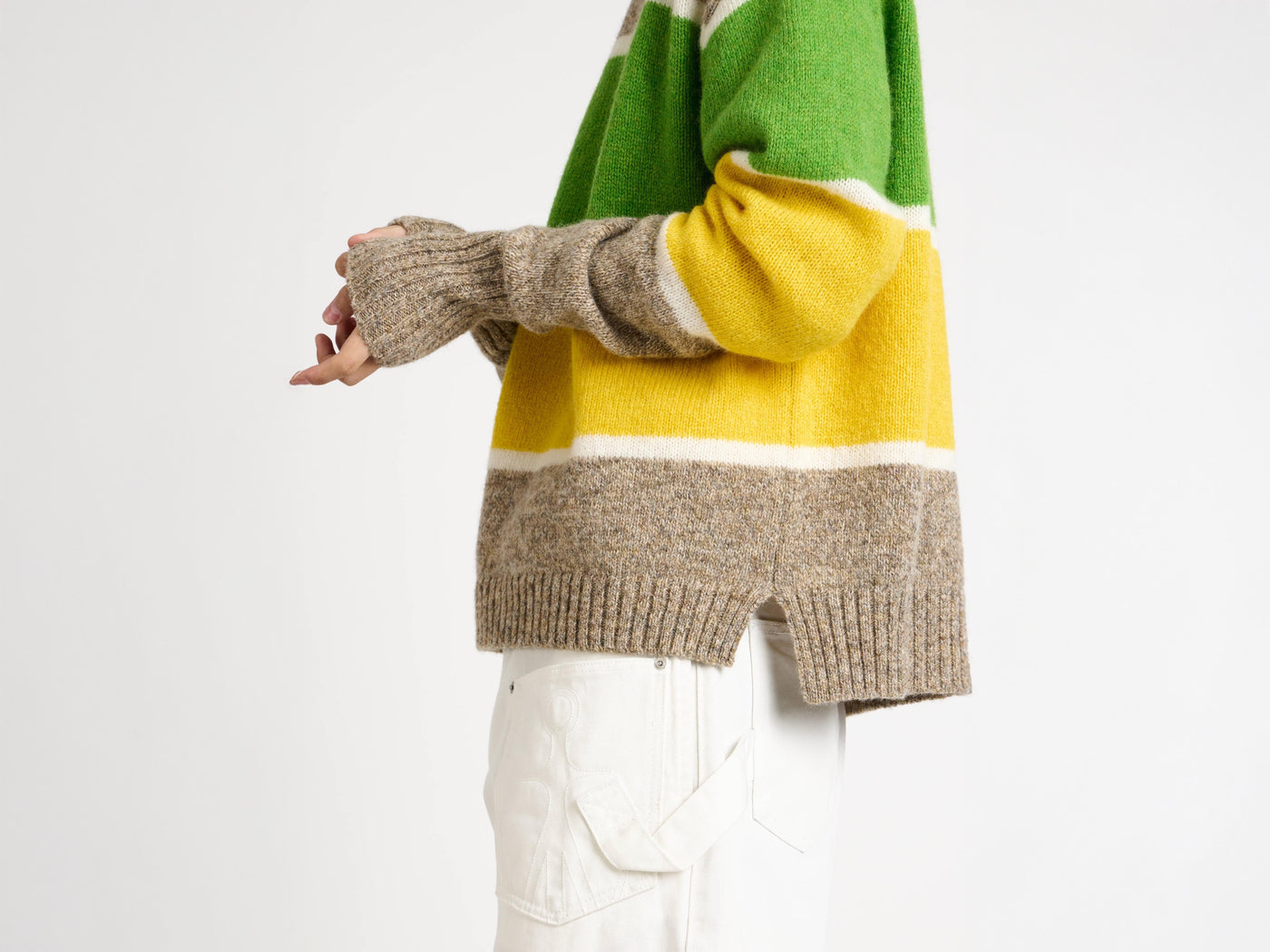stripe crew neck jumper beige melange Model Detail 6