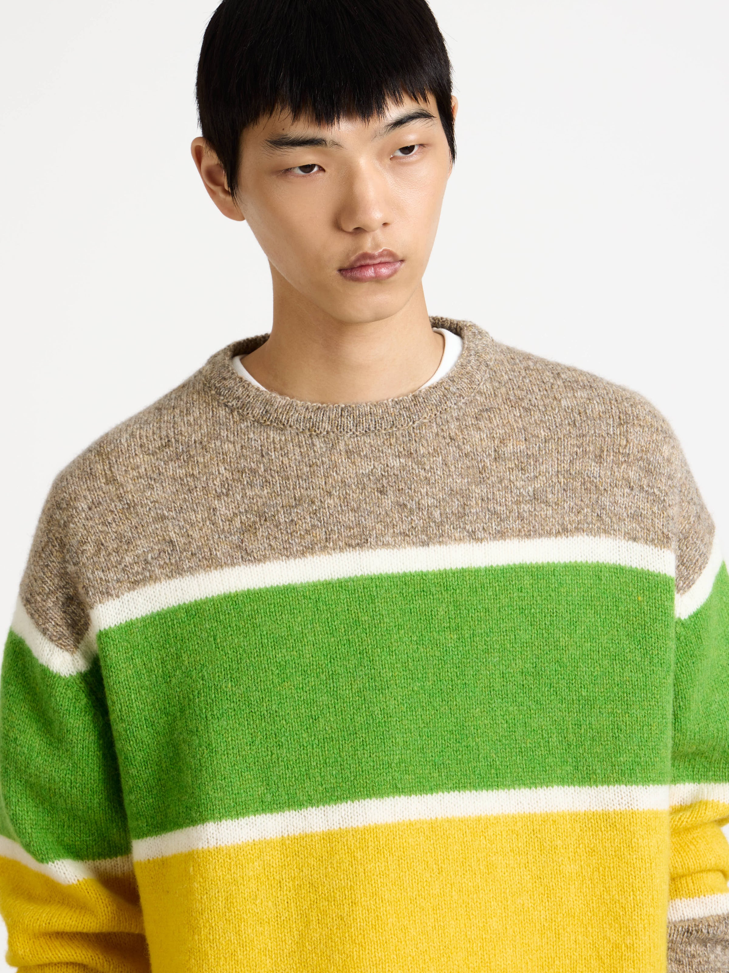 stripe crew neck jumper beige melange Model Detail 7